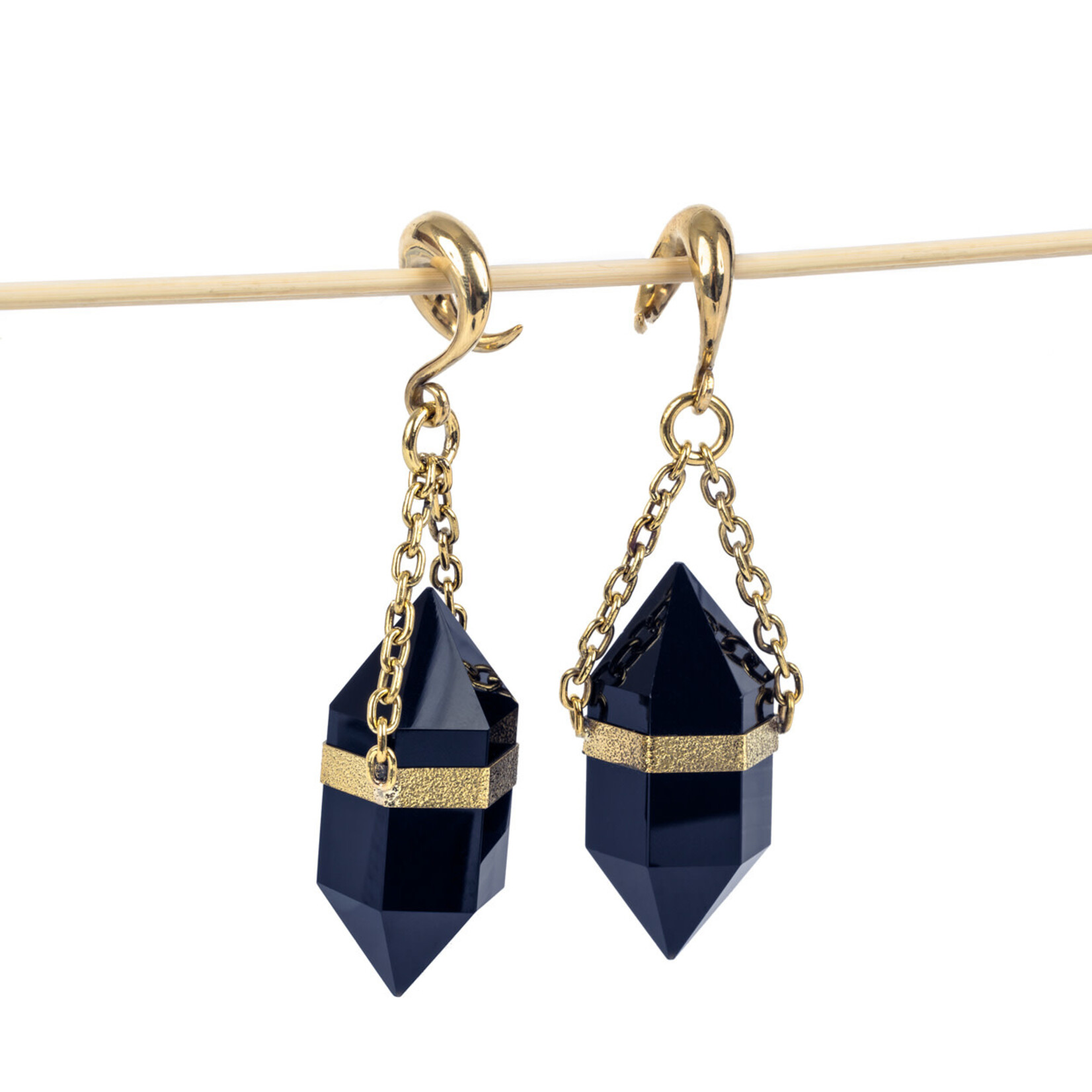 Diablo Organics Diablo Organics brass large black obsidian points hanging design on large classic coils