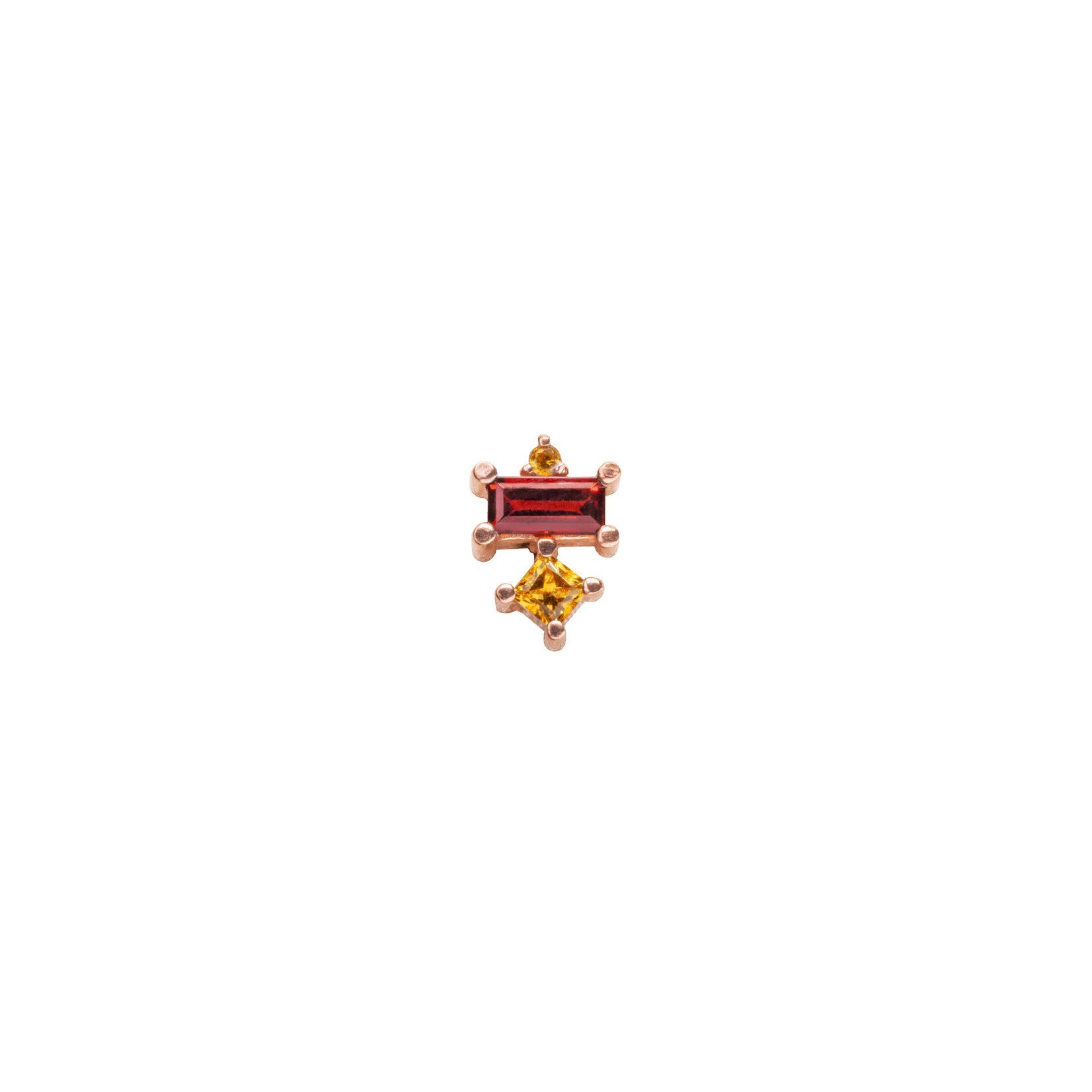 BVLA BVLA rose gold "Tetra" threaded end with 1.0 AA citrine, 4x2 AA garnet baguette, and 2.0 princess cut AA citrine