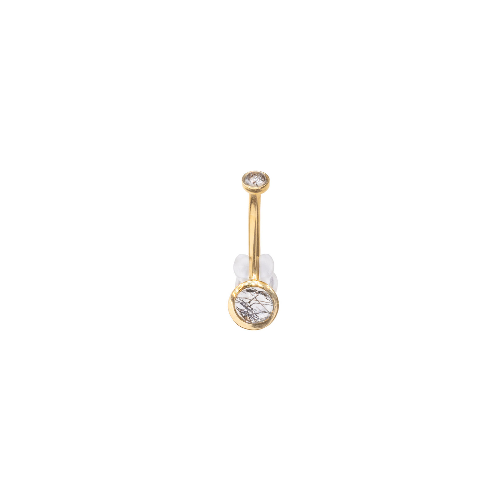 BVLA BVLA 14g 7/16 yellow gold Bezel navel curve with 3.0 & 5.0 Tourmalinated Quartz