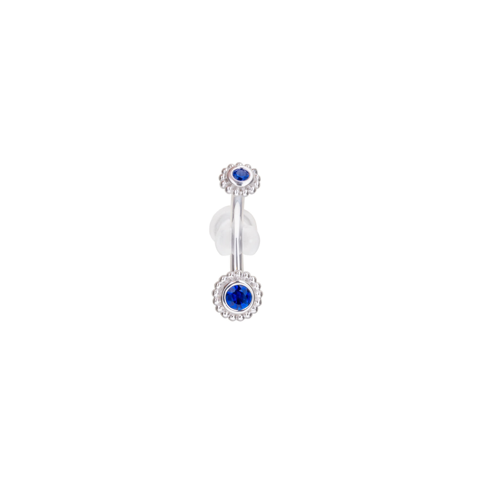 BVLA BVLA 14g 3/8 white gold "Beaded Choctaw" navel curve with 2.0 & 3.0 AA sapphire