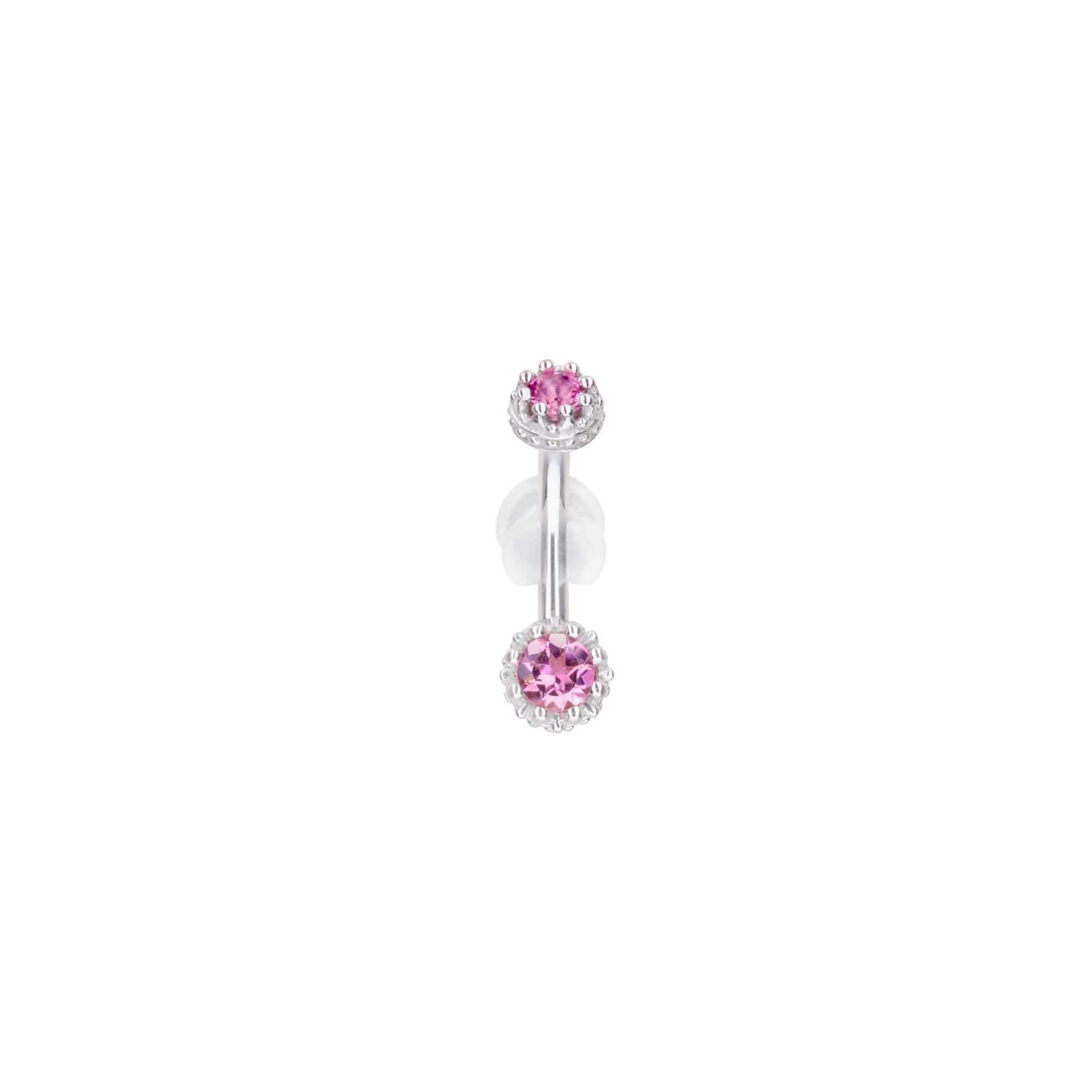 BVLA BVLA 14g 3/8 white gold "Crown Cabochon" navel curve with 3.0 & 4.0 pink tourmaline