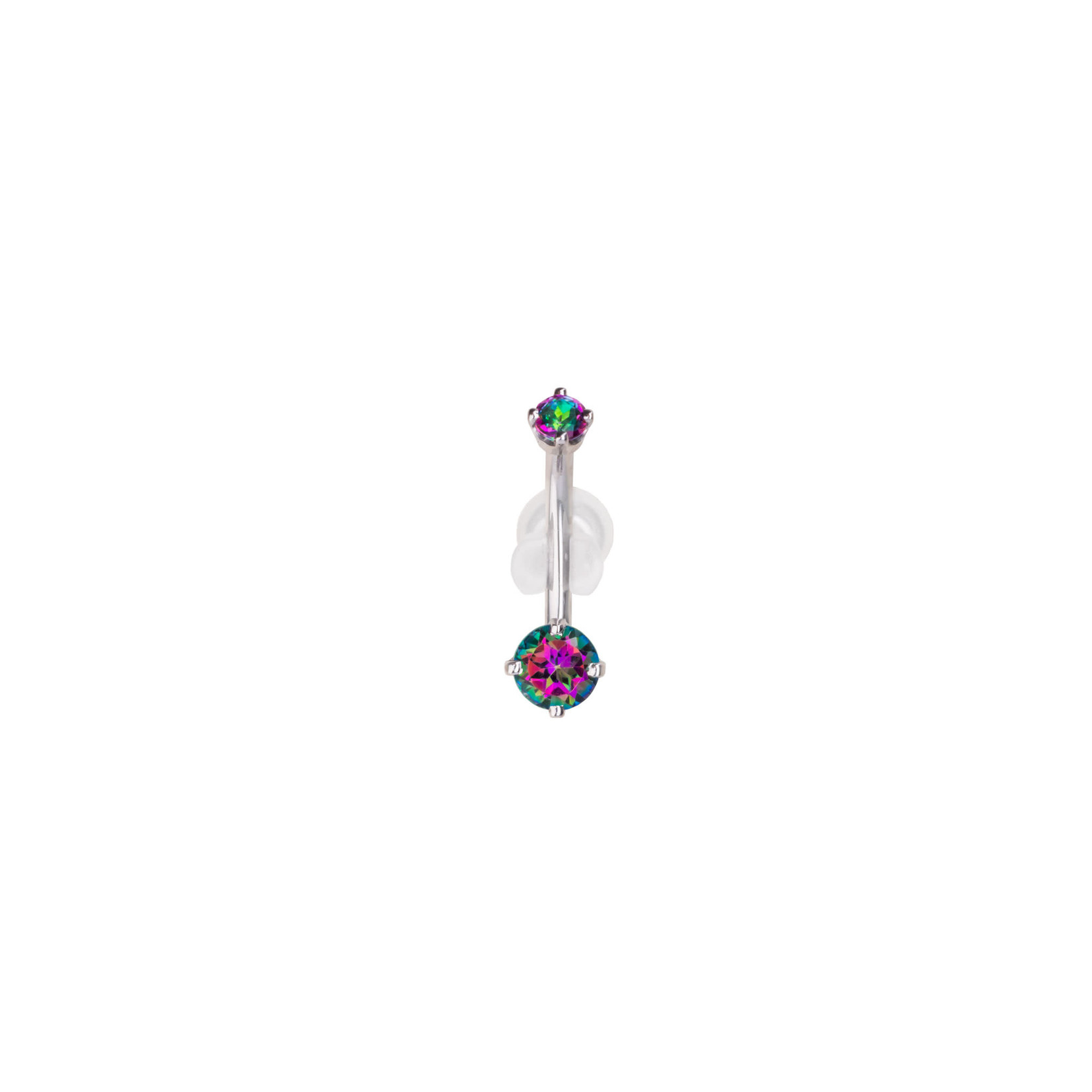 BVLA BVLA 14g 7/16 white gold prong set navel curve with 3.0 & 5.0 mystic topaz