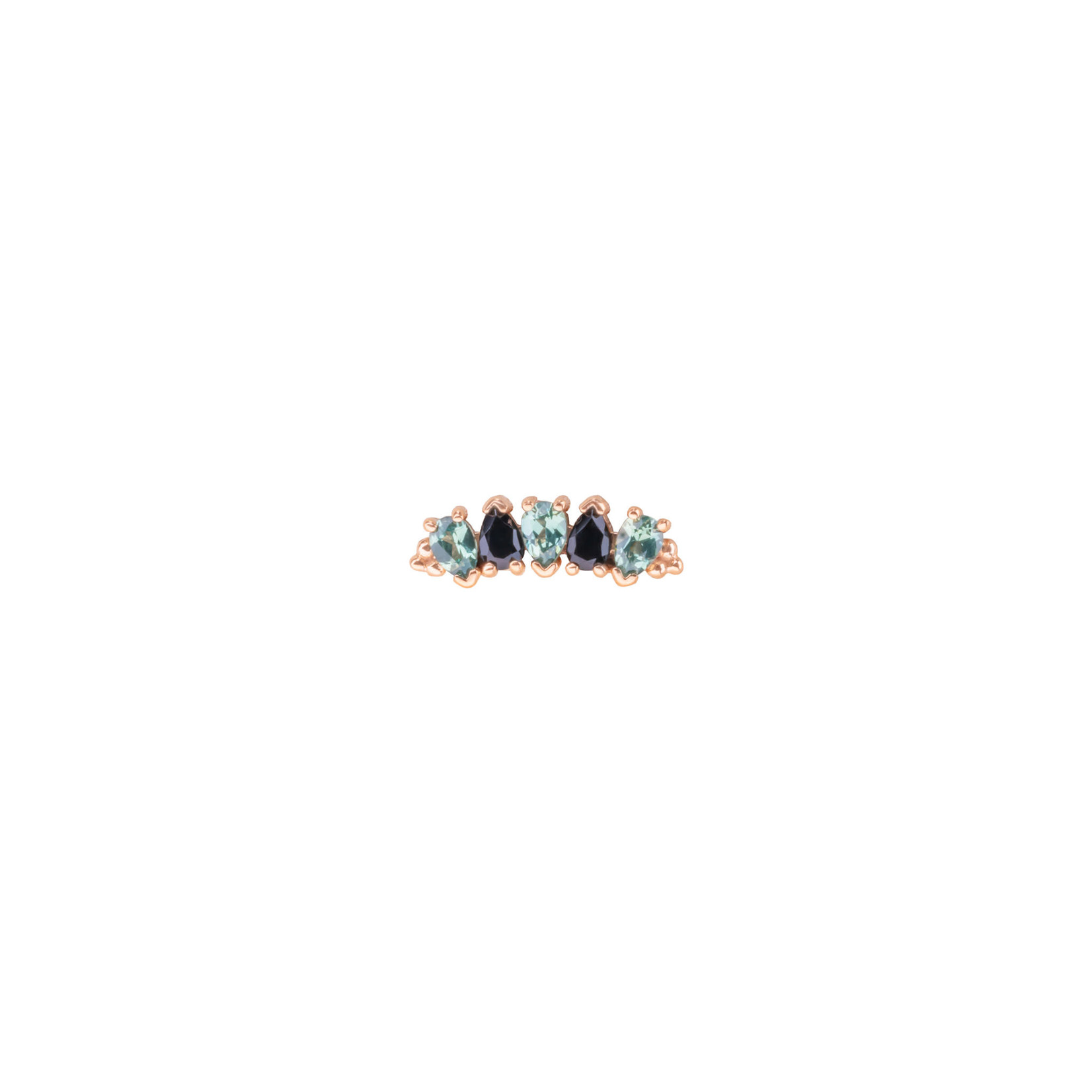 BVLA BVLA rose gold 12x3.5 "Nalani 5" threaded end with 3x 3x2 grey sapphire pear and 2x 3x2 faceted onyx pear