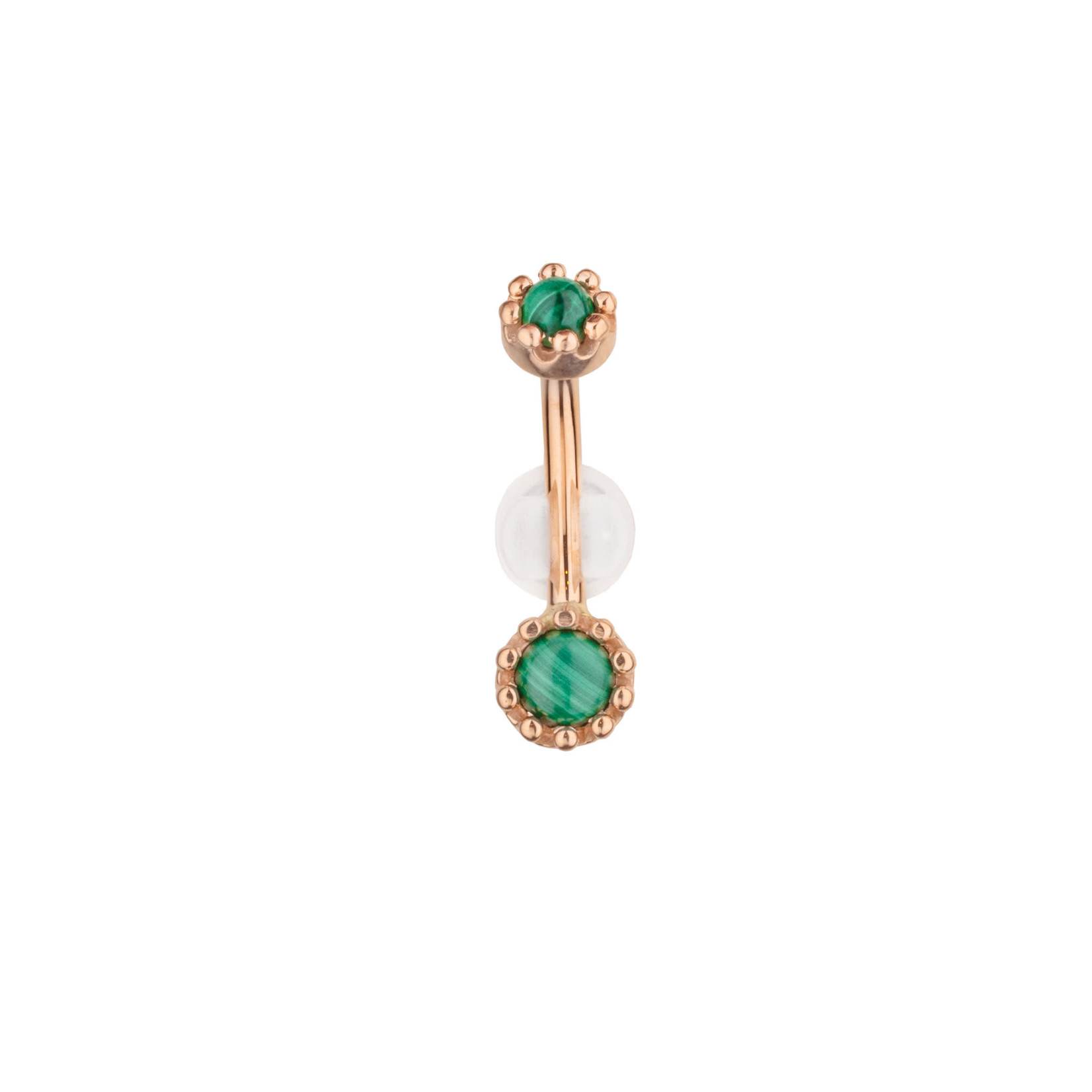 BVLA BVLA 14g 3/8 rose gold "Crown Cabochon" navel curve with 3.0 & 4.0 malachite cabochon