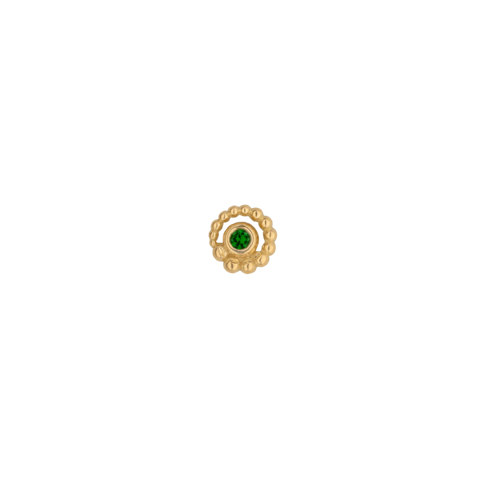 BVLA BVLA yellow gold "Beaded Bezel Swirl" press-fit end with 2.0 AA green tourmaline, graduating to the right