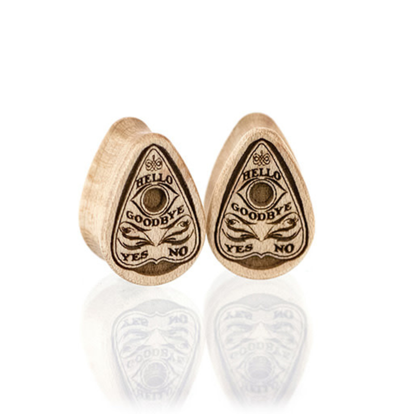 Omerica Organic Omerica Organic double flared Curly Maple Teardrop plugs with planchette