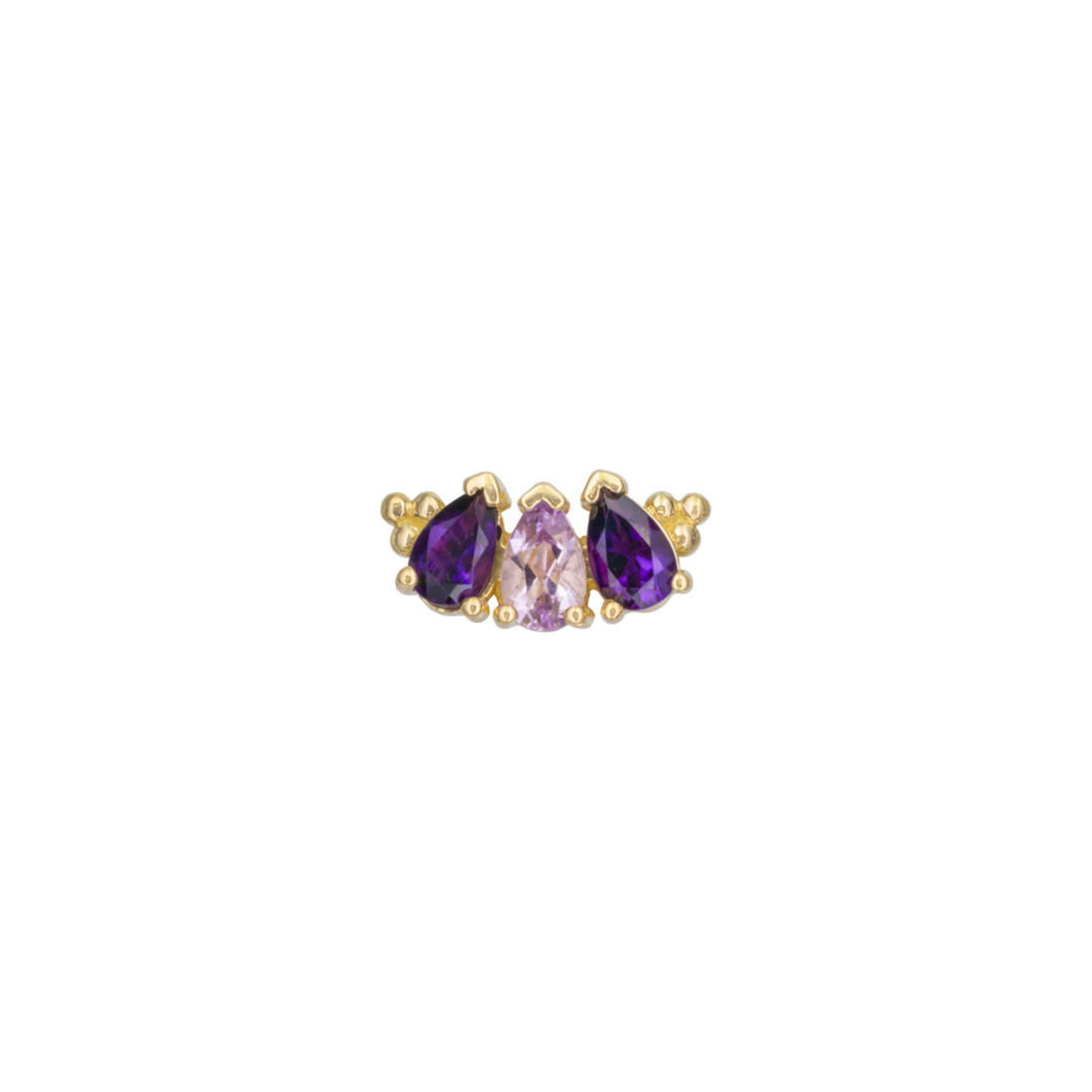 BVLA 16g BVLA "3 Gem Pear Panaraya" threaded end with alternating 2x 4x2.5 Amethyst and 4x2.5 Light amethyst pears