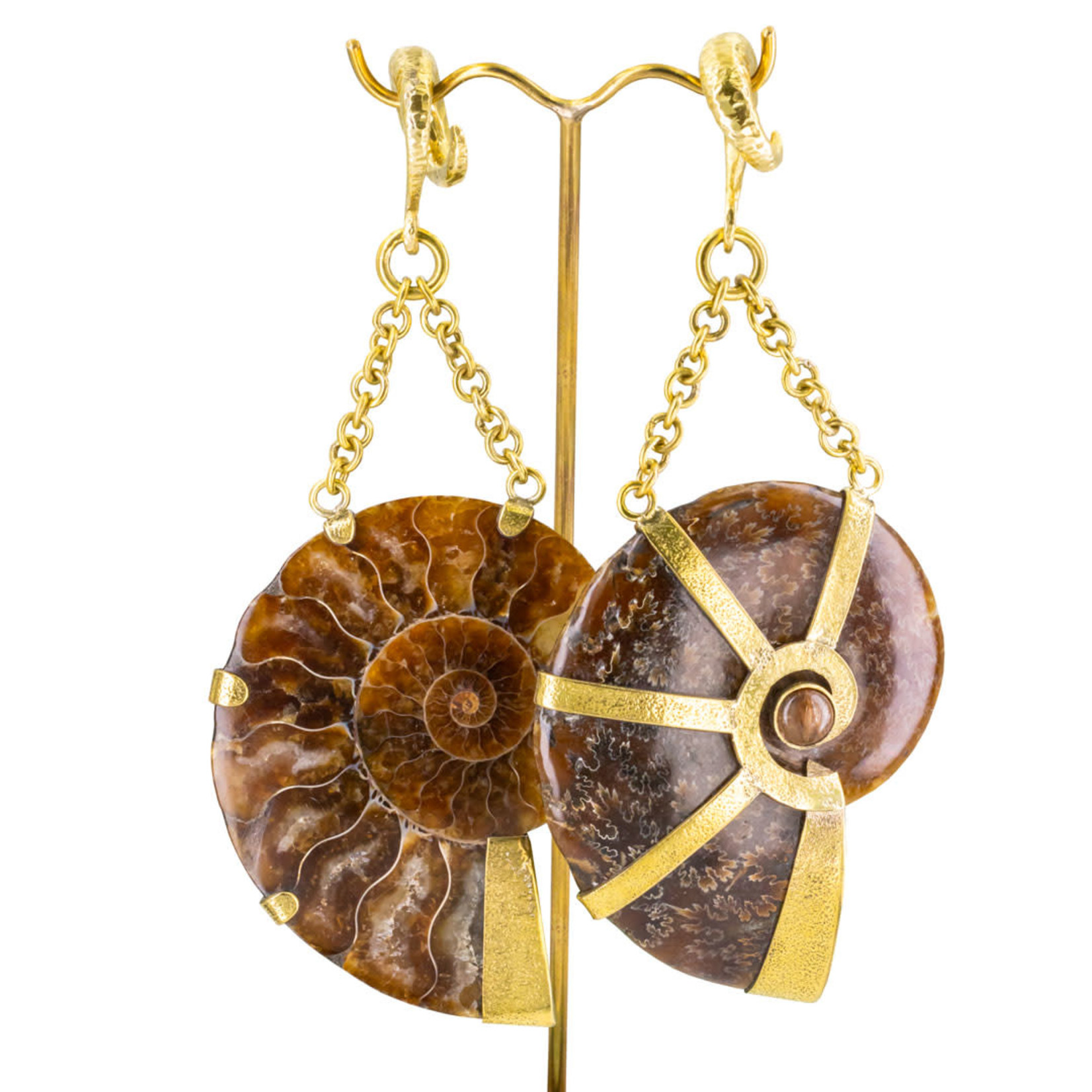 Diablo Organics Diablo Organics brass floating ammonite with rutilated quartz on large, distressed, classic coil.