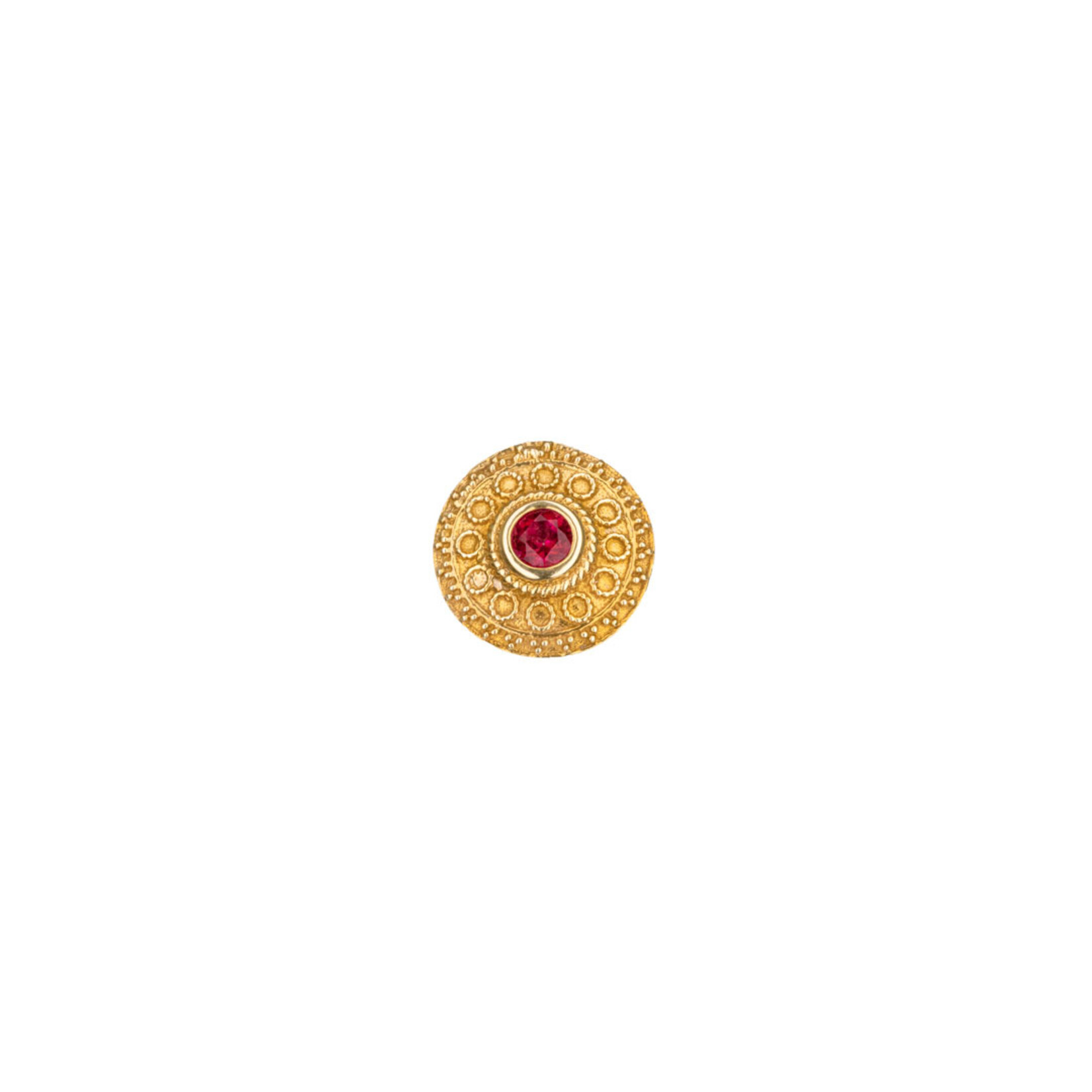 BVLA BVLA yellow gold 11.0 "Nanda" threaded end with 3.0 blazing red topaz & 24k plate