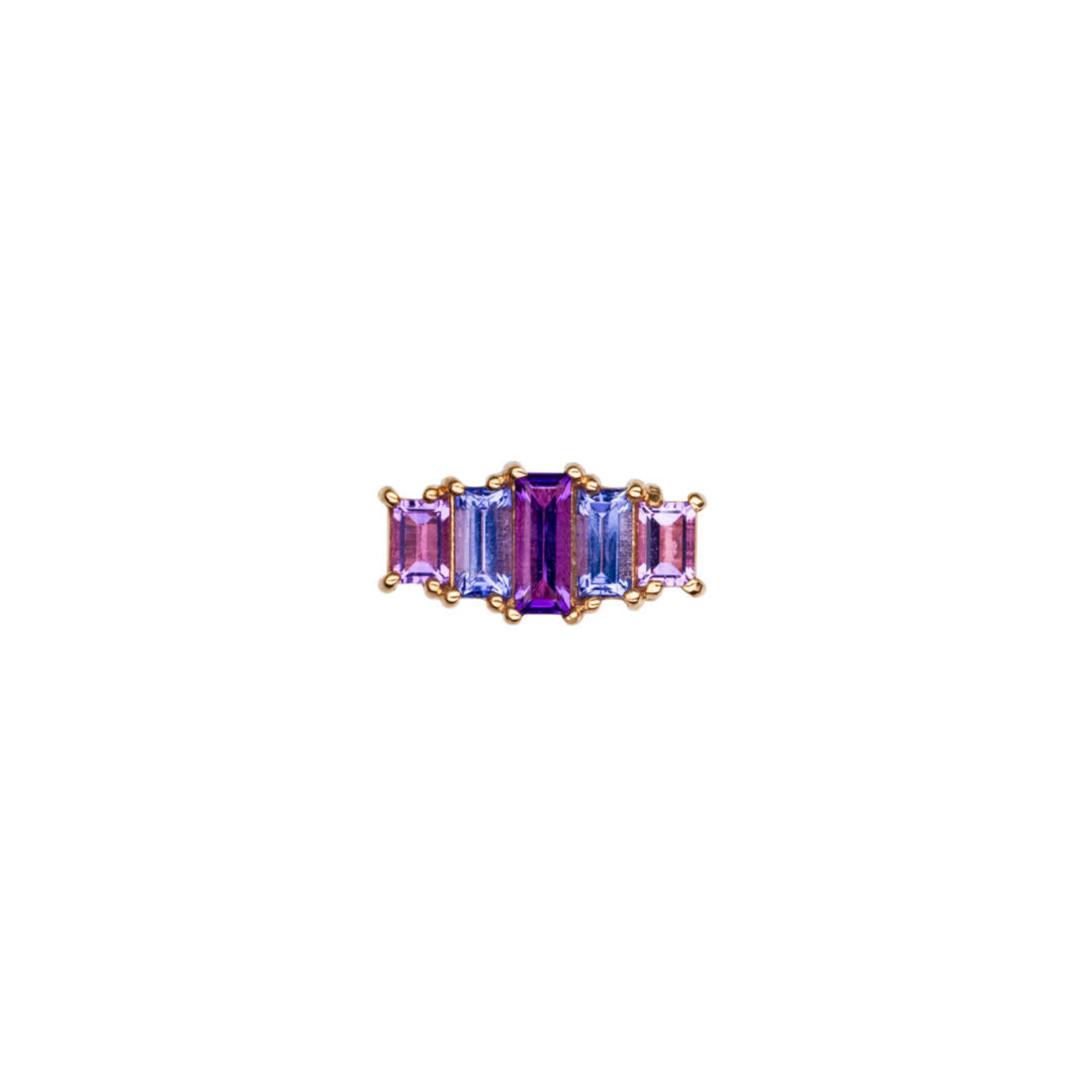 BVLA BVLA rose gold 11x5 "Clara" threaded end with 2x 3x2 AA light amethyst baguette,  2x 5x2 AA Tanzanite baguette, and 5x2 AA Amethyst baguette