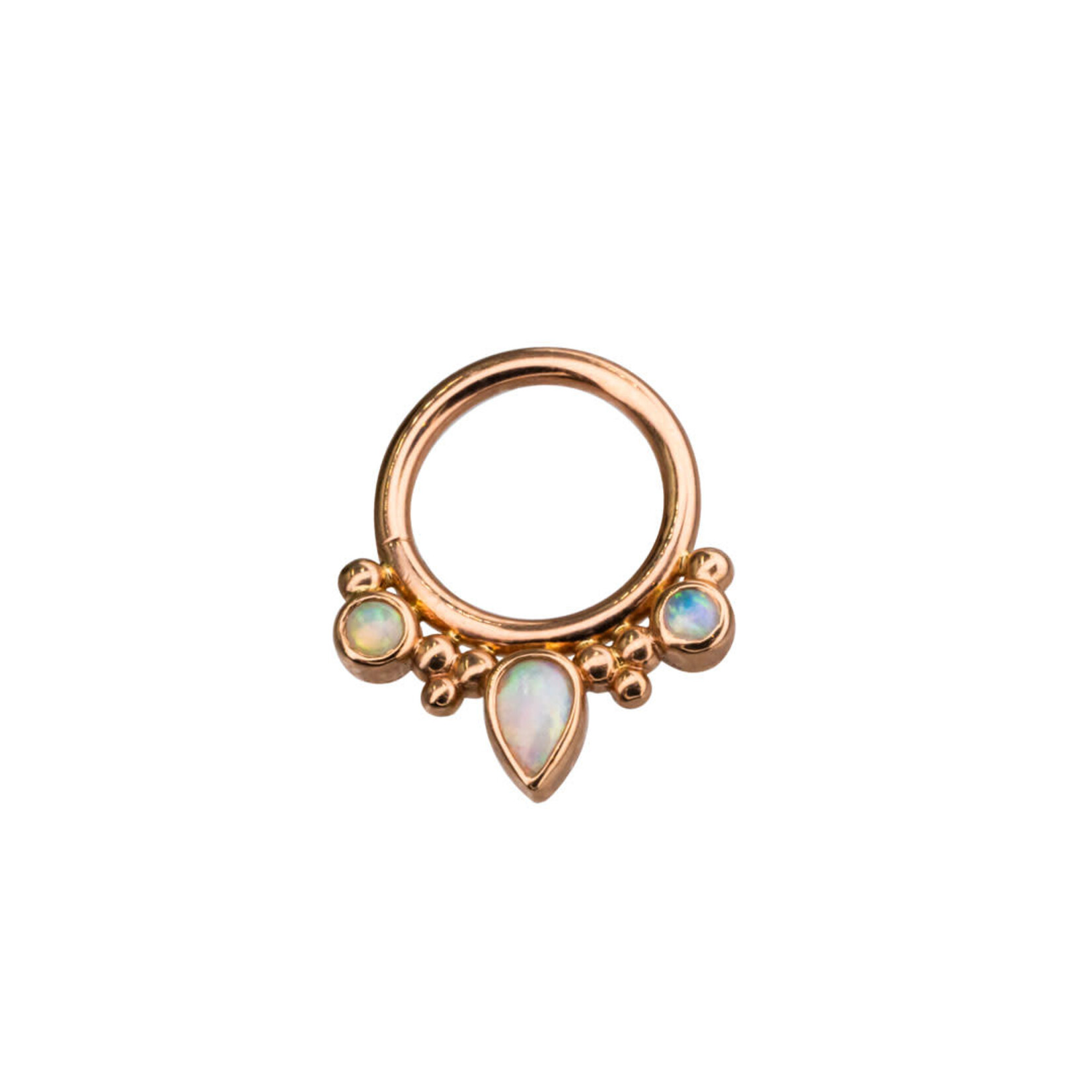 BVLA BVLA 16g "Eden Pear" seam ring with 2x 2.0 AAA white opal and 4x2.5 AAA white opal pear