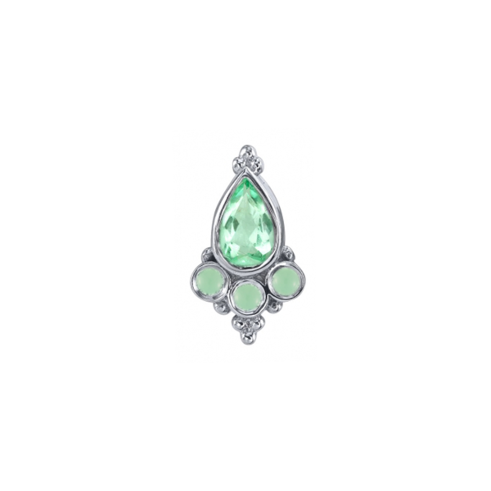 BVLA BVLA white gold 8x5 "Sarai Pear" threaded end with 4x2.5 Seafoam Tourmaline pear and 3x 1.25 sandblasted chrysoprase
