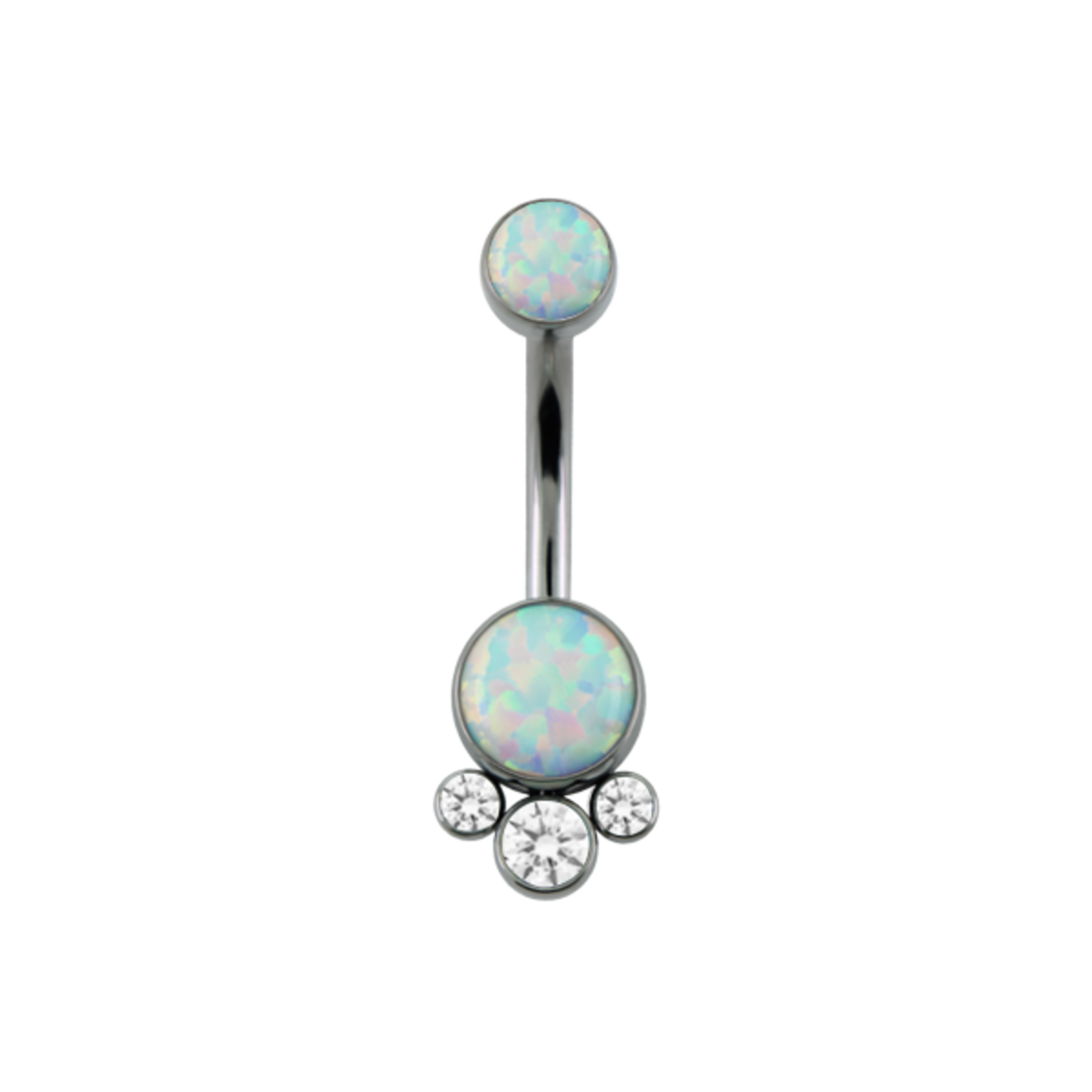 LeRoi Leroi ti "Bijoux" 14g 7/16  navel curve with 6.0 White Opal, 2x 2.0 CZ, and 1x 3.0 CZ accents