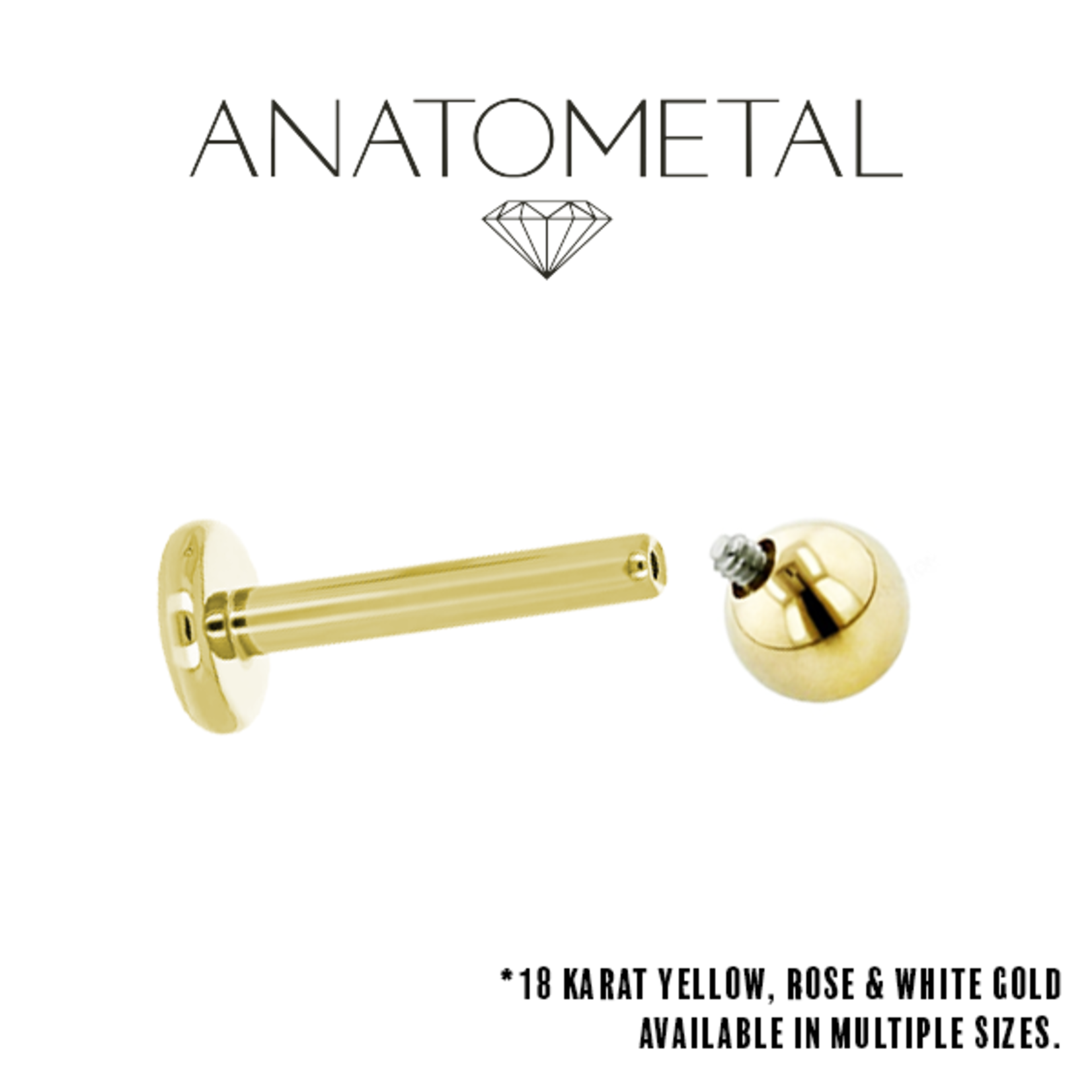 Anatometal Anatometal 16g gold flatback with 1/8 ball