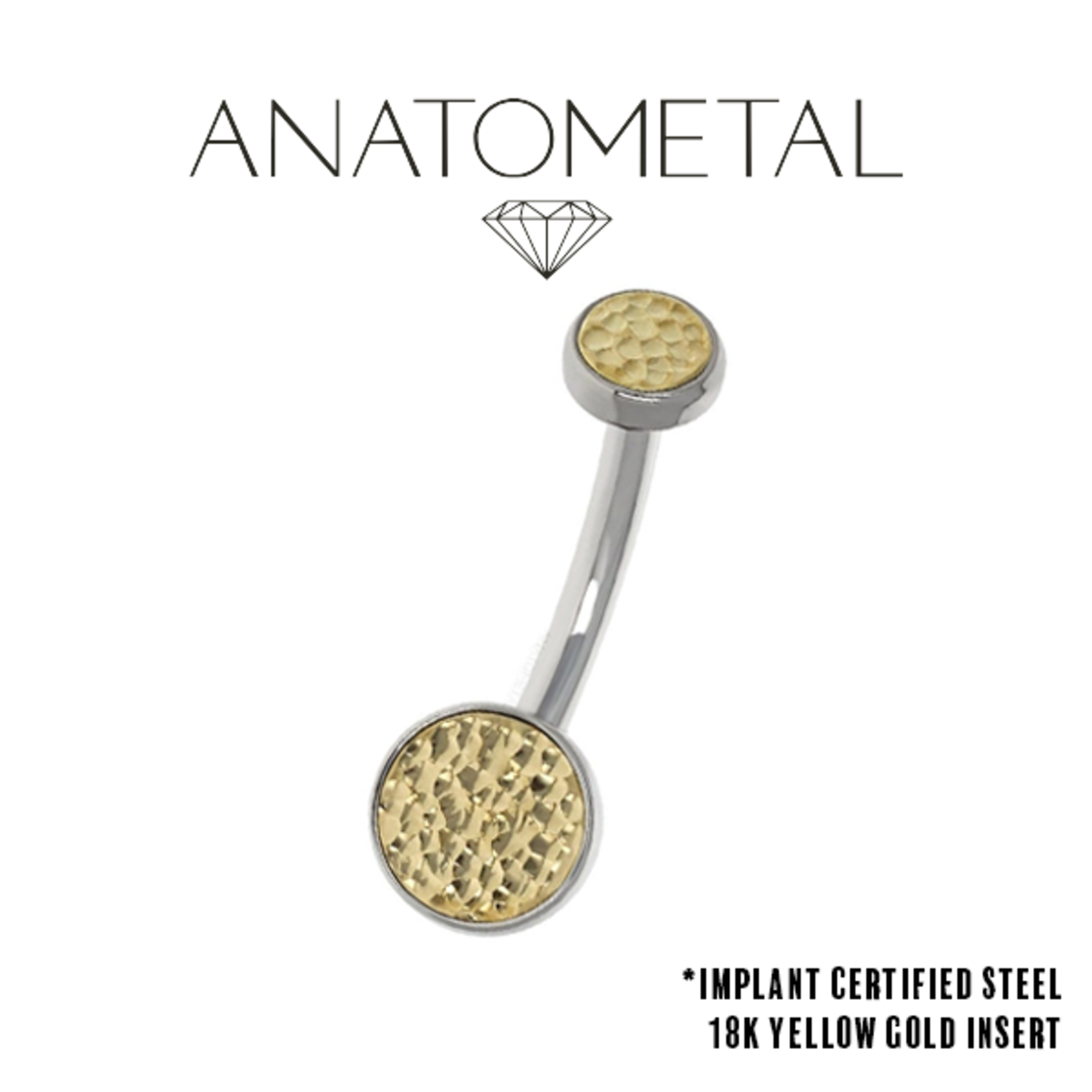 Anatometal 14g Anatometal steel navel curve with hammered yellow gold insert