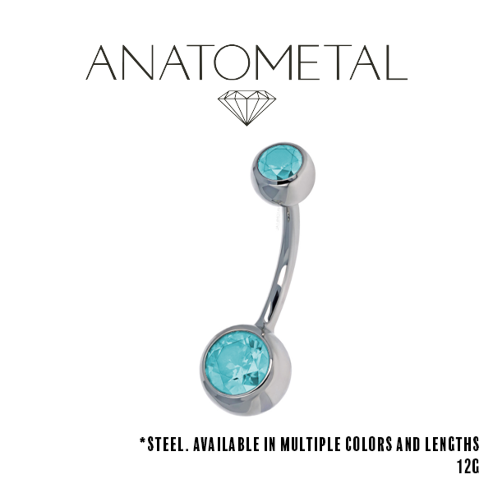Anatometal Anatometal steel 12g Regular double gemmed navel curve