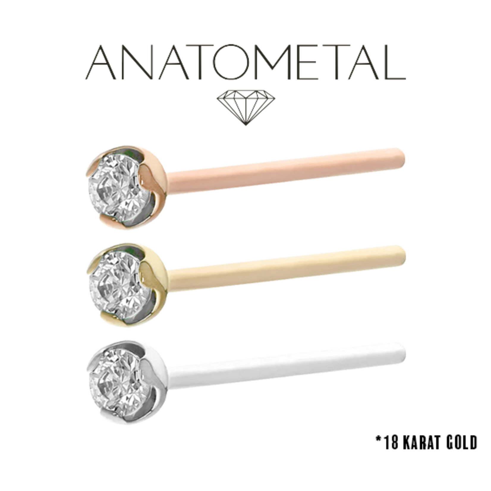 Anatometal Anatometal 20g gold prong set CZ nostril screw