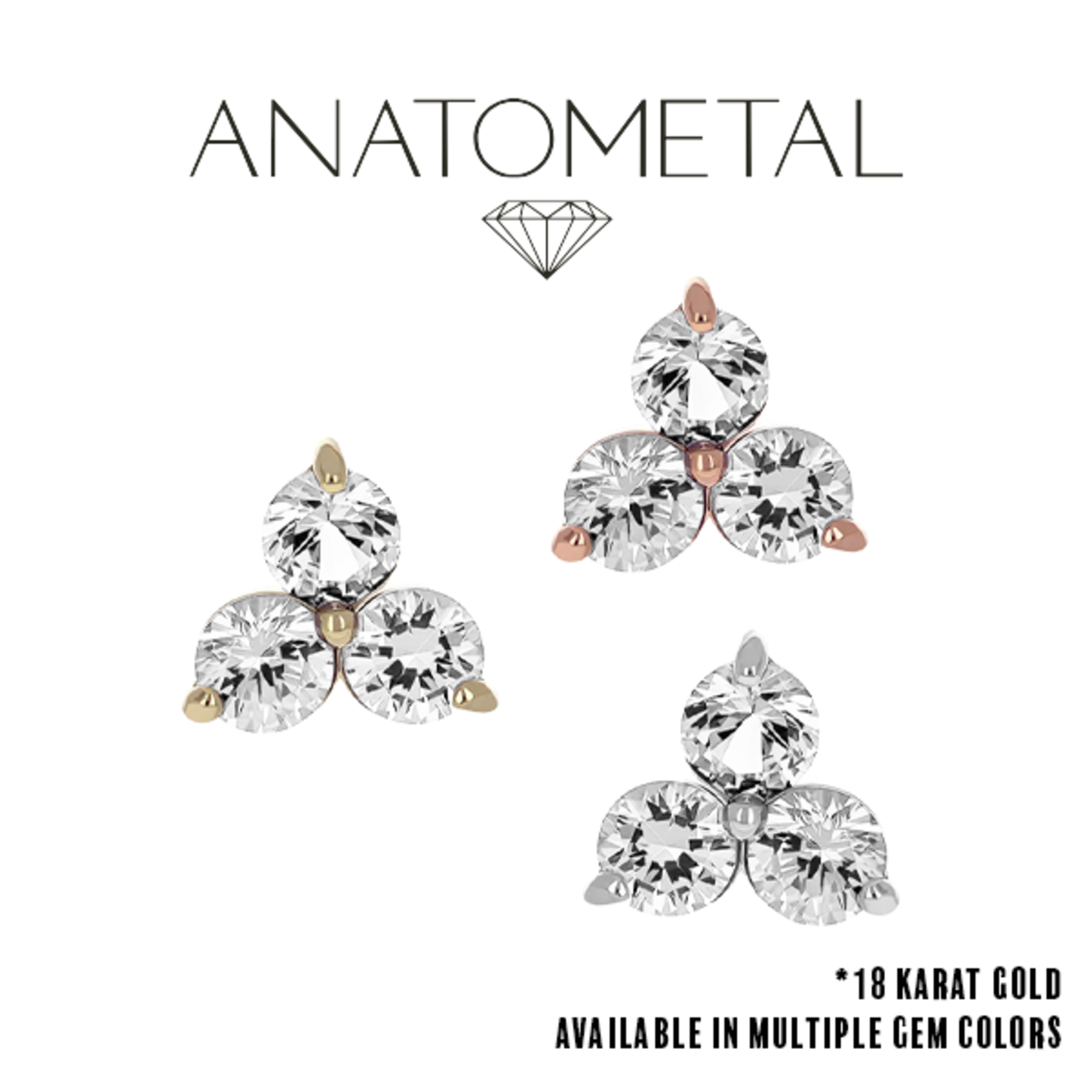Anatometal Anatometal "Trio" 3 gem cluster press fit end