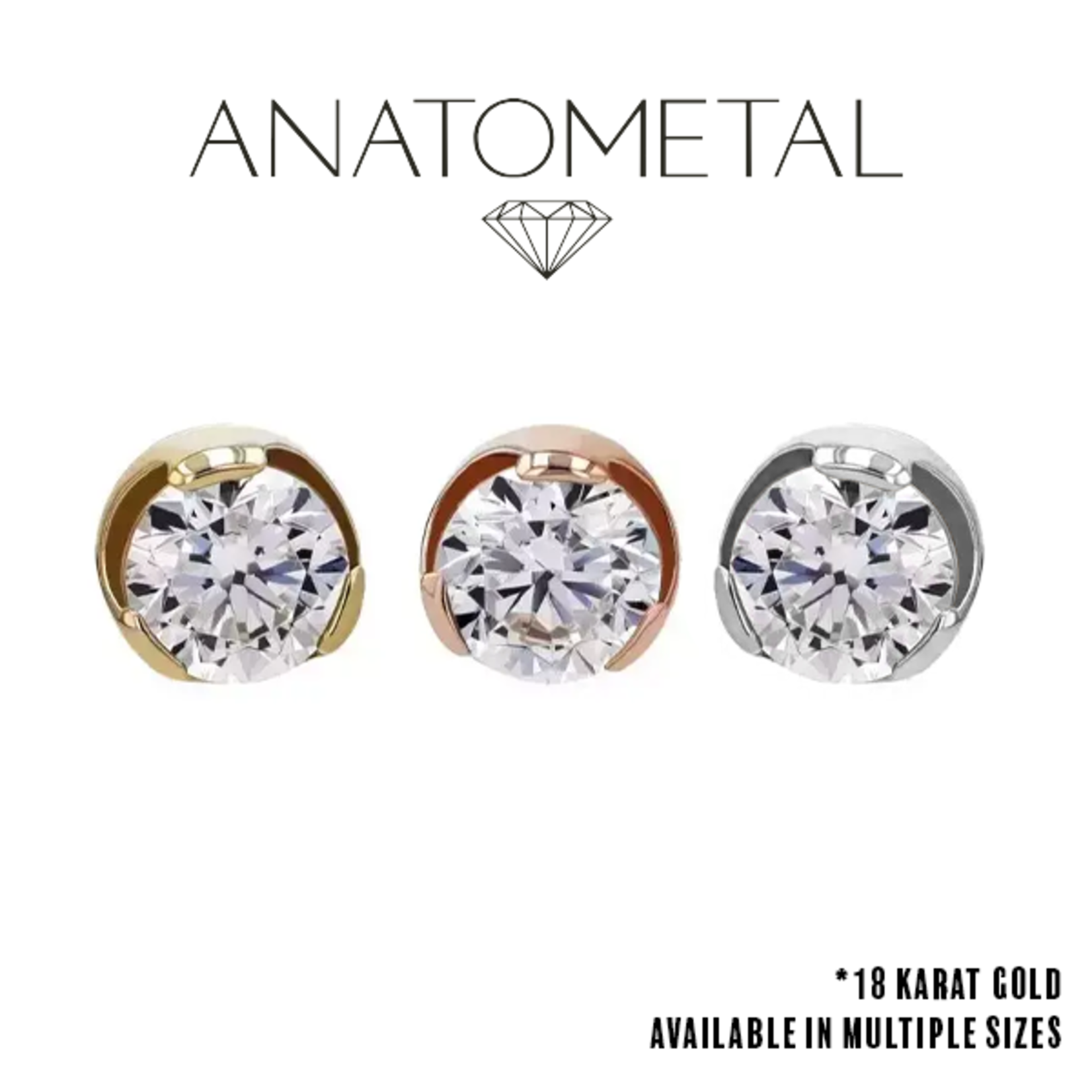 Anatometal Anatometal 14g gold prong set CZ threaded end