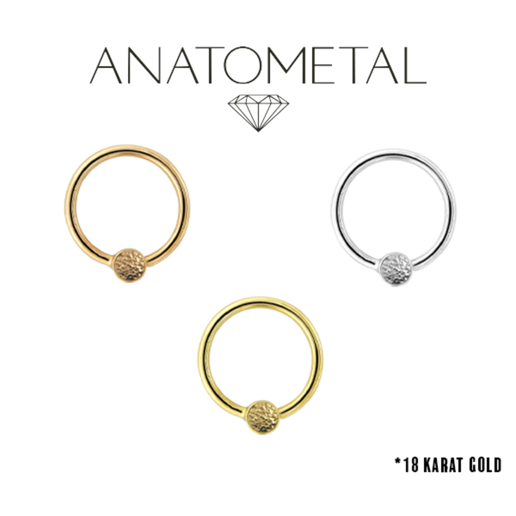 Anatometal Anatometal 16g gold fixed ring with hammered gold bezel