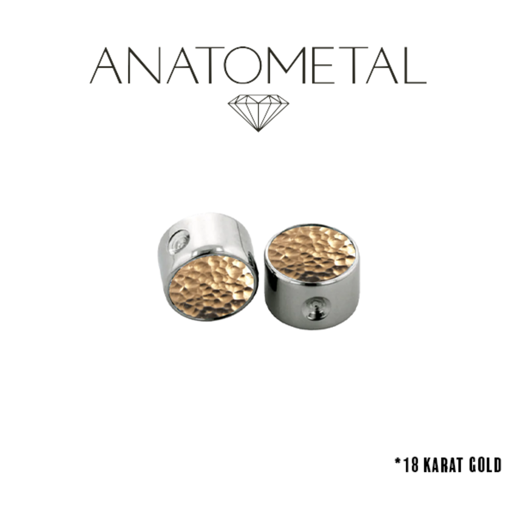 Anatometal Anatometal 16g 3/16 titanium captive bezel with hammered gold insert