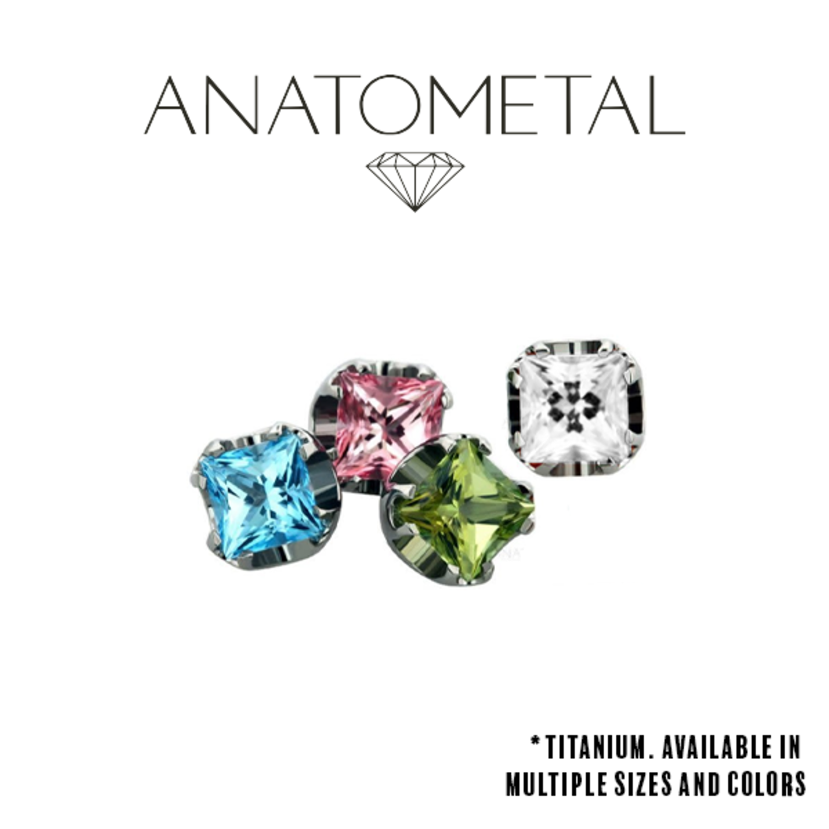 Anatometal Anatometal 14g titanium princess-cut gem threaded end