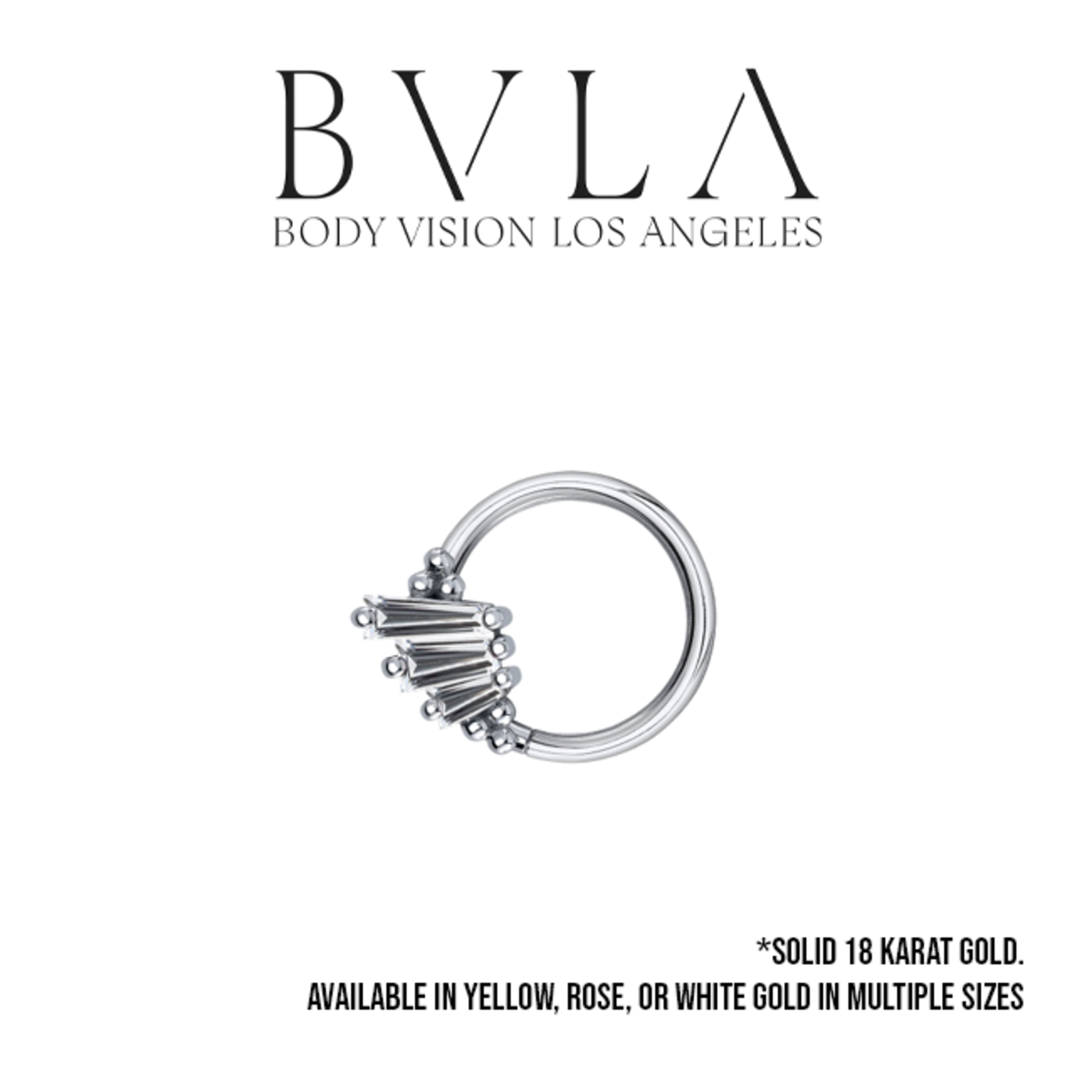 BVLA BVLA 16g "Devotion" seam ring with 3x2x1, 4x2x1.5, and 5x2x1 CZ baguette