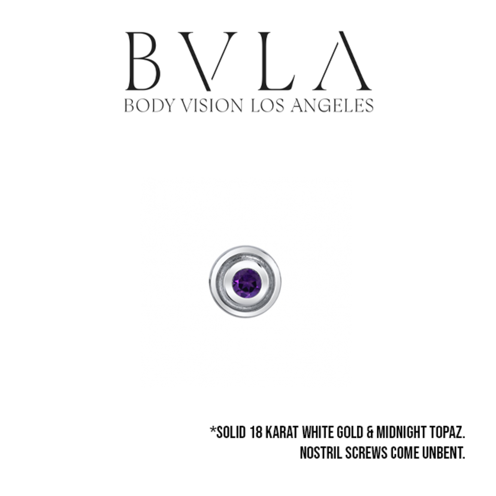 BVLA BVLA 20g white gold "Illusion step-bezel" nostril screw with midnight topaz