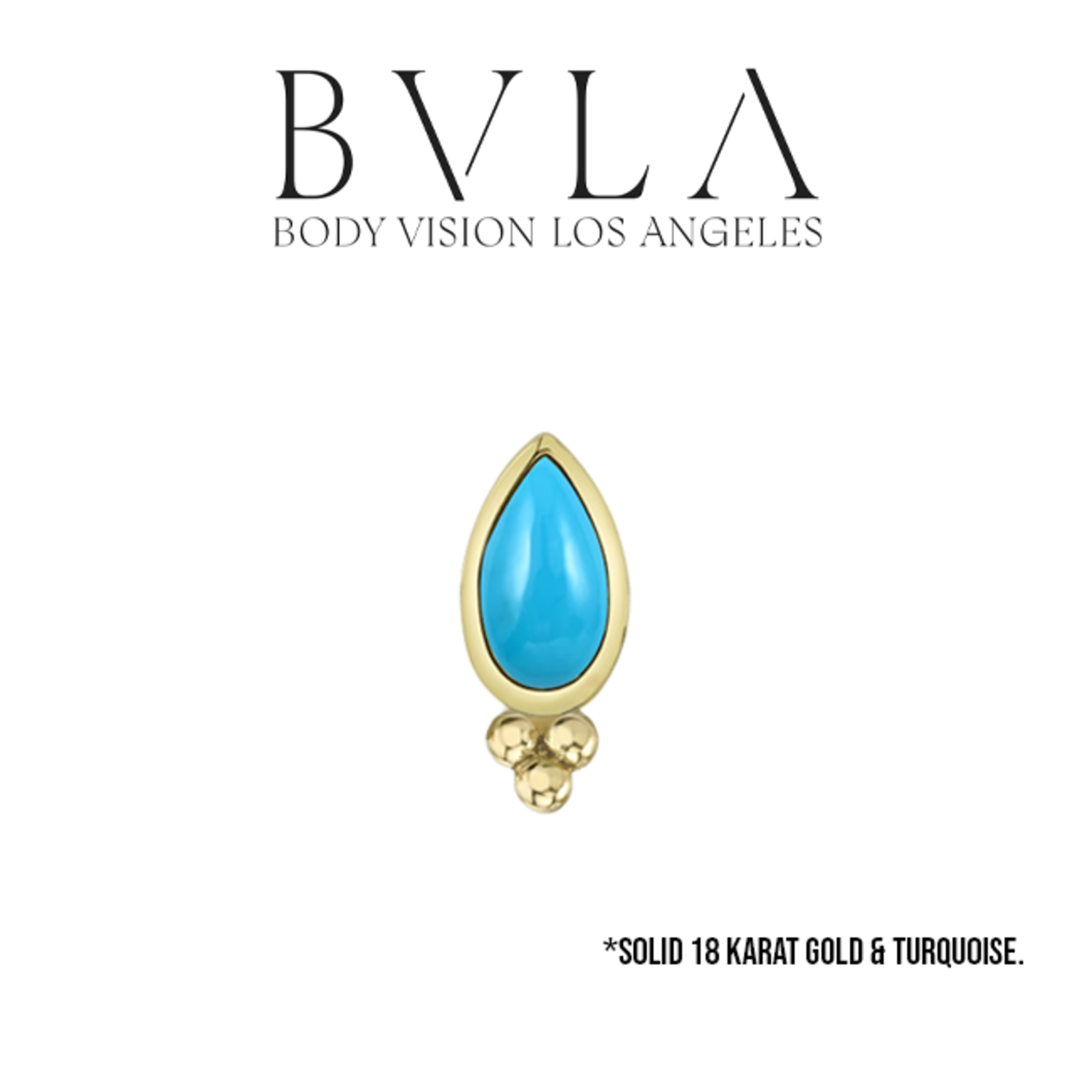 BVLA BVLA 16g yellow gold pear cab bezel threaded end with turquoise and beaded accent