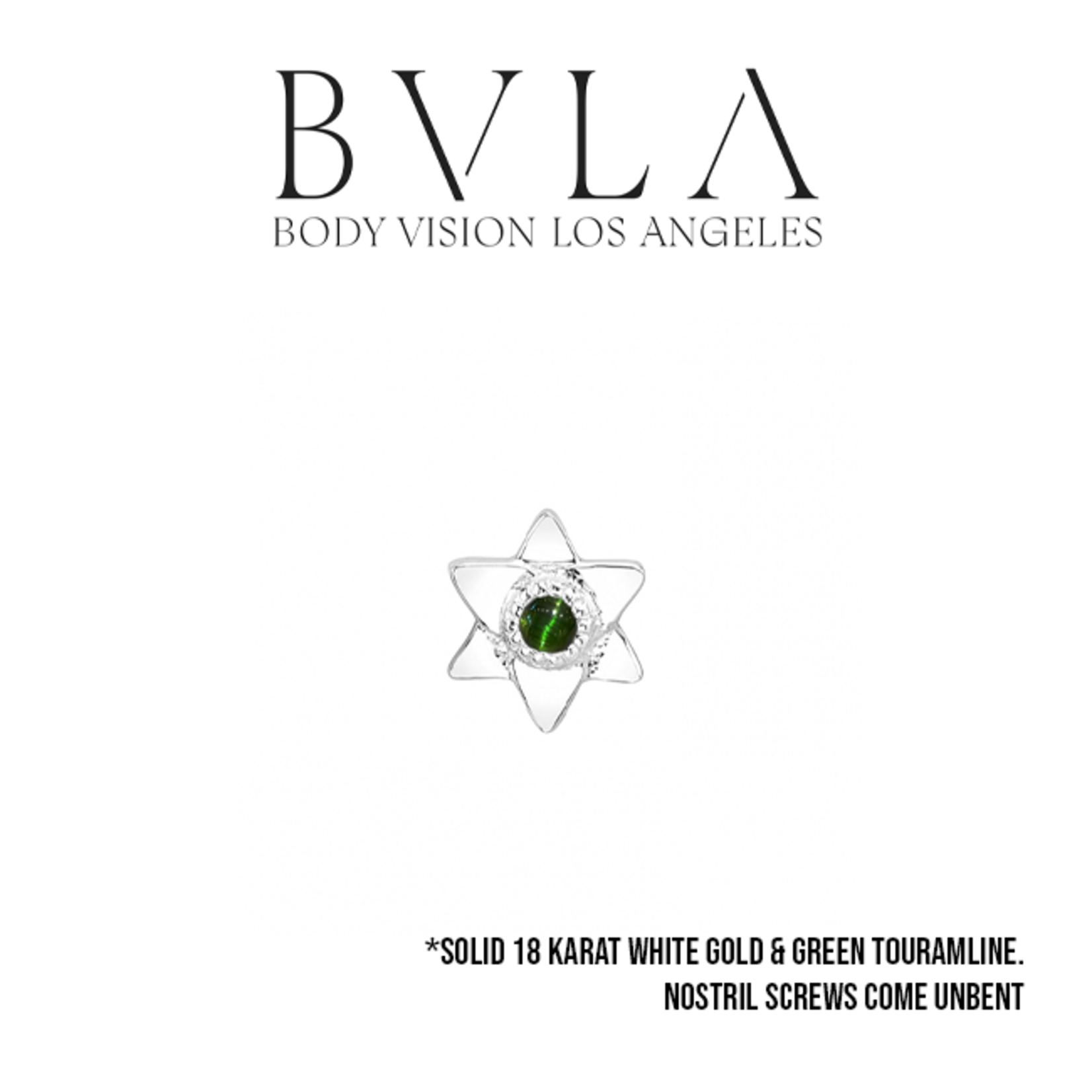 BVLA BVLA 20g white gold "Lotus" nostril screw with 1.5 Green Tourmaline Cabochon