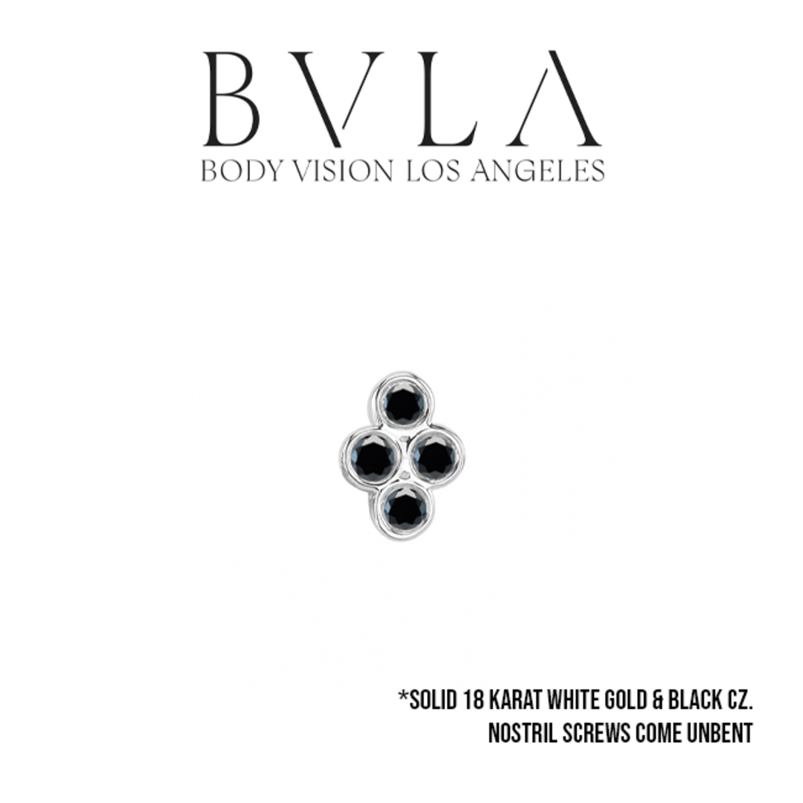 BVLA BVLA 18g white gold "Quad bezel cluster" nostril screw with black CZ