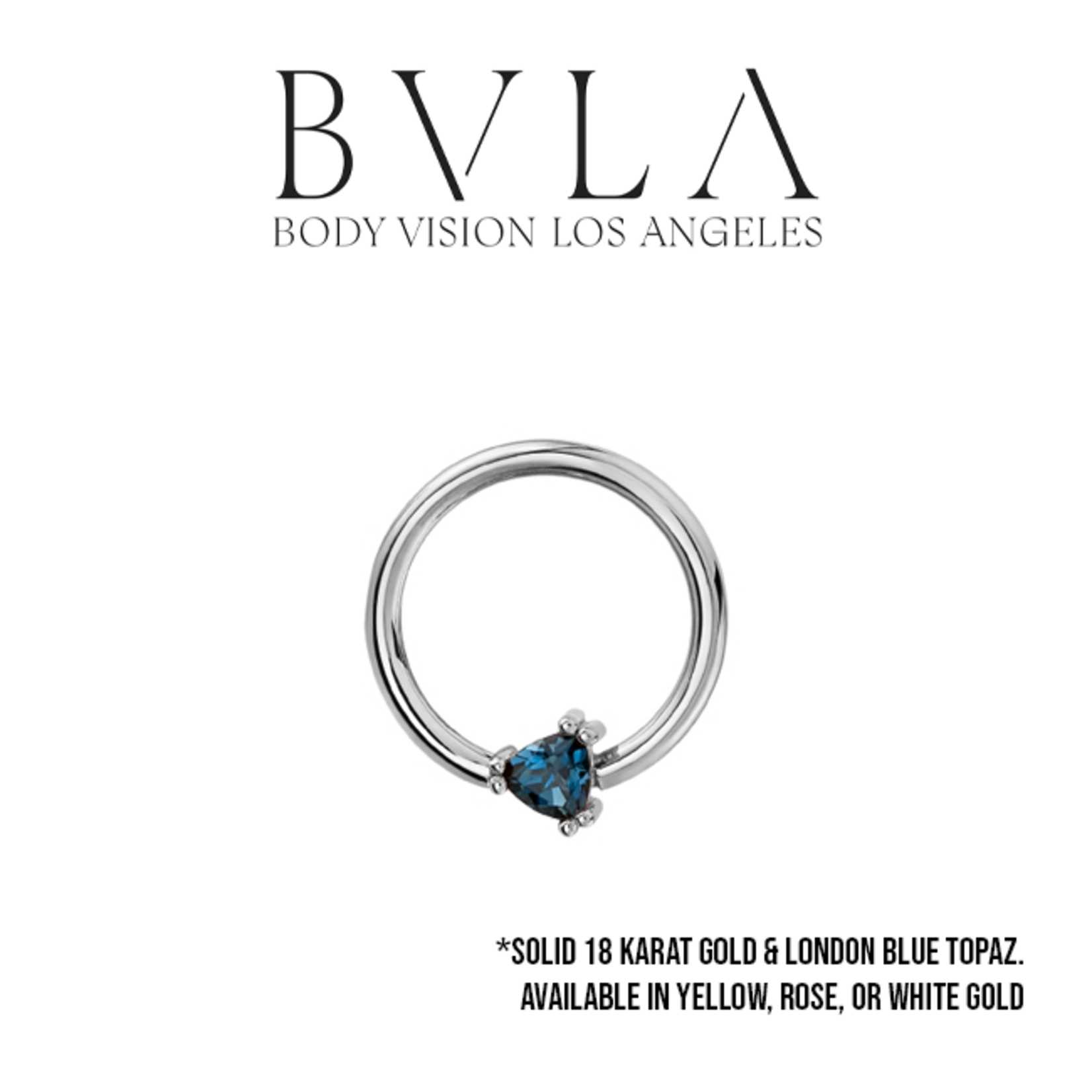 BVLA 16g BVLA "Tanti" fixed ring with 3.0mm AA London Blue Topaz trillion