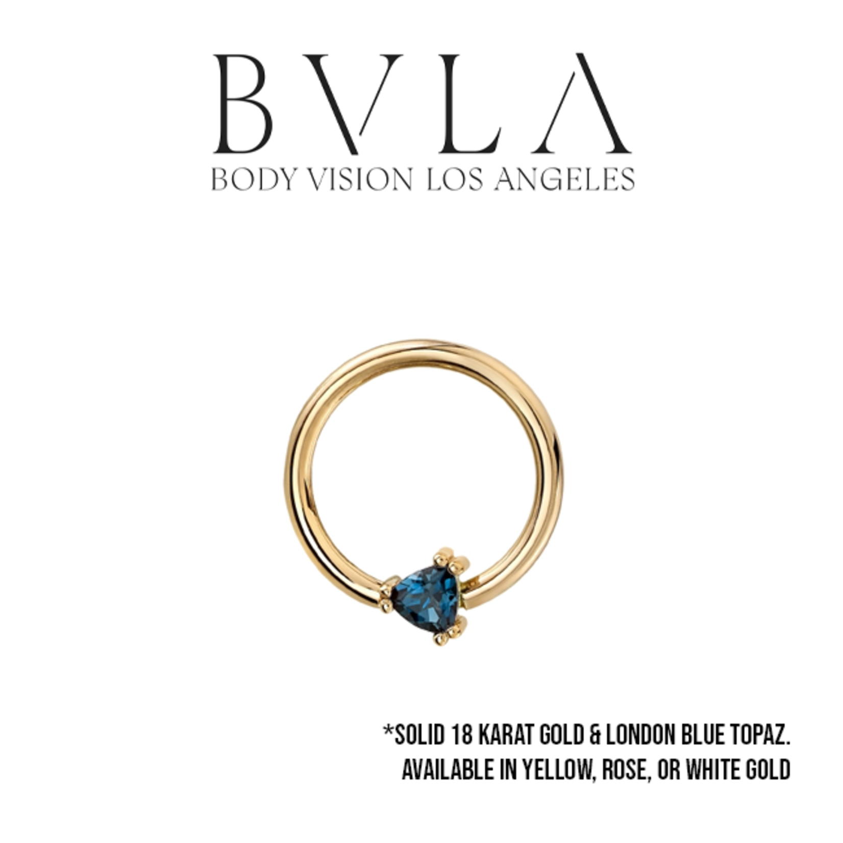 BVLA 16g BVLA "Tanti" fixed ring with 3.0mm AA London Blue Topaz trillion