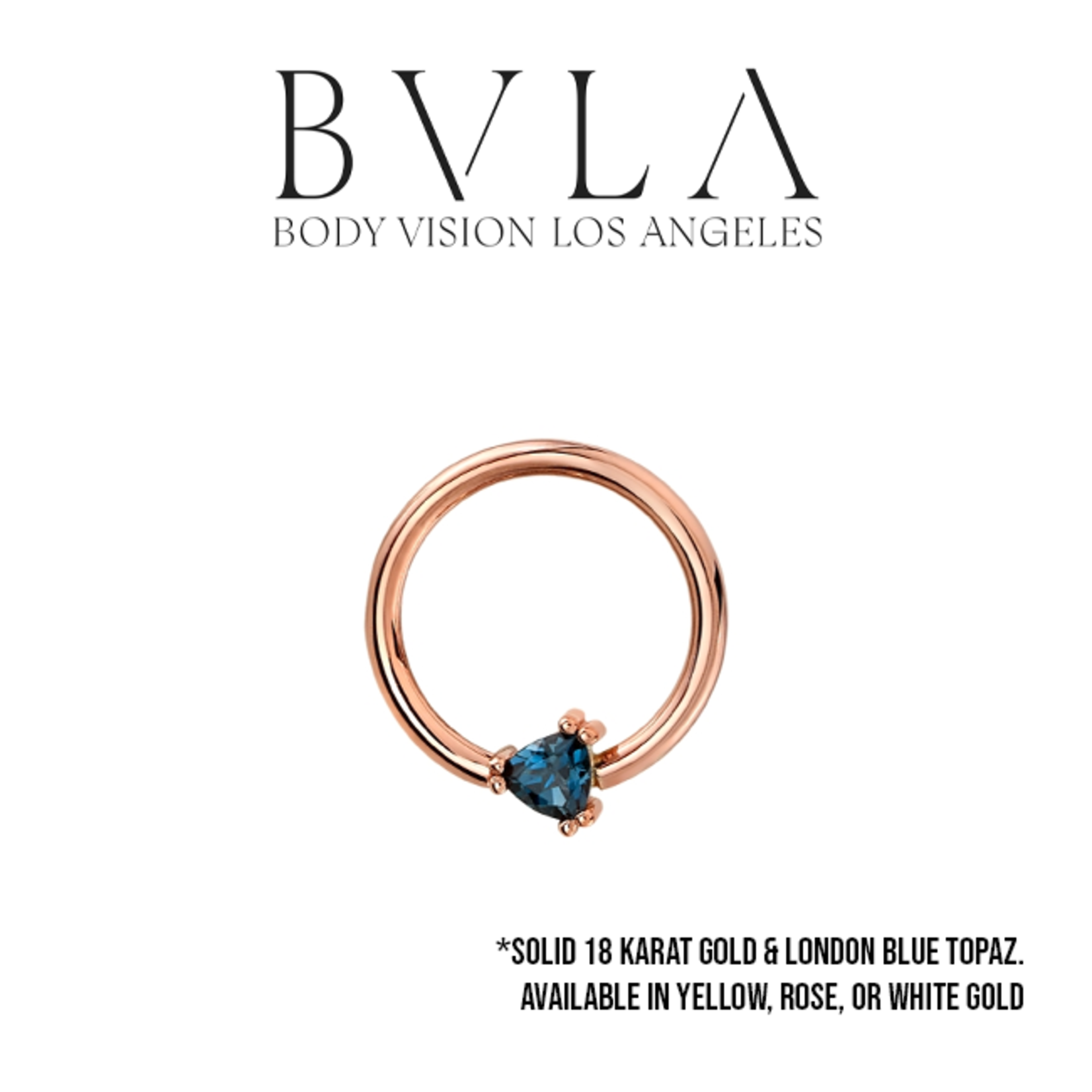 BVLA 16g BVLA "Tanti" fixed ring with 3.0mm AA London Blue Topaz trillion