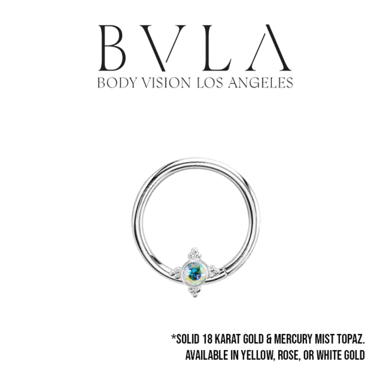 BVLA BVLA 16g Fixed ring with "Mini Kandy" and 2.0 Mercury mist topaz.