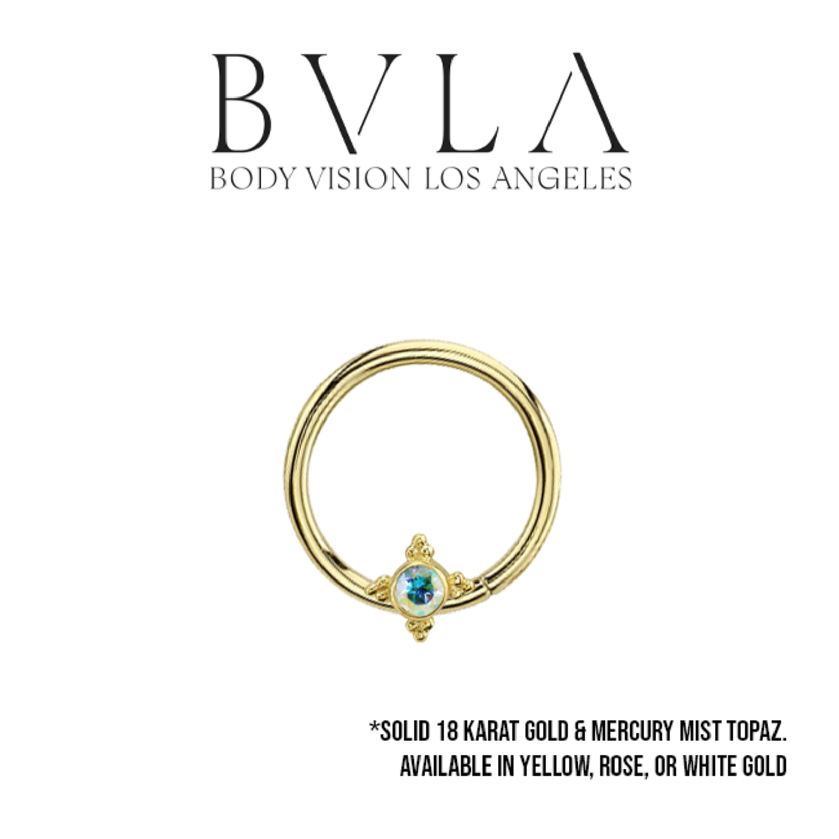 BVLA BVLA 16g Fixed ring with "Mini Kandy" and 2.0 Mercury mist topaz.