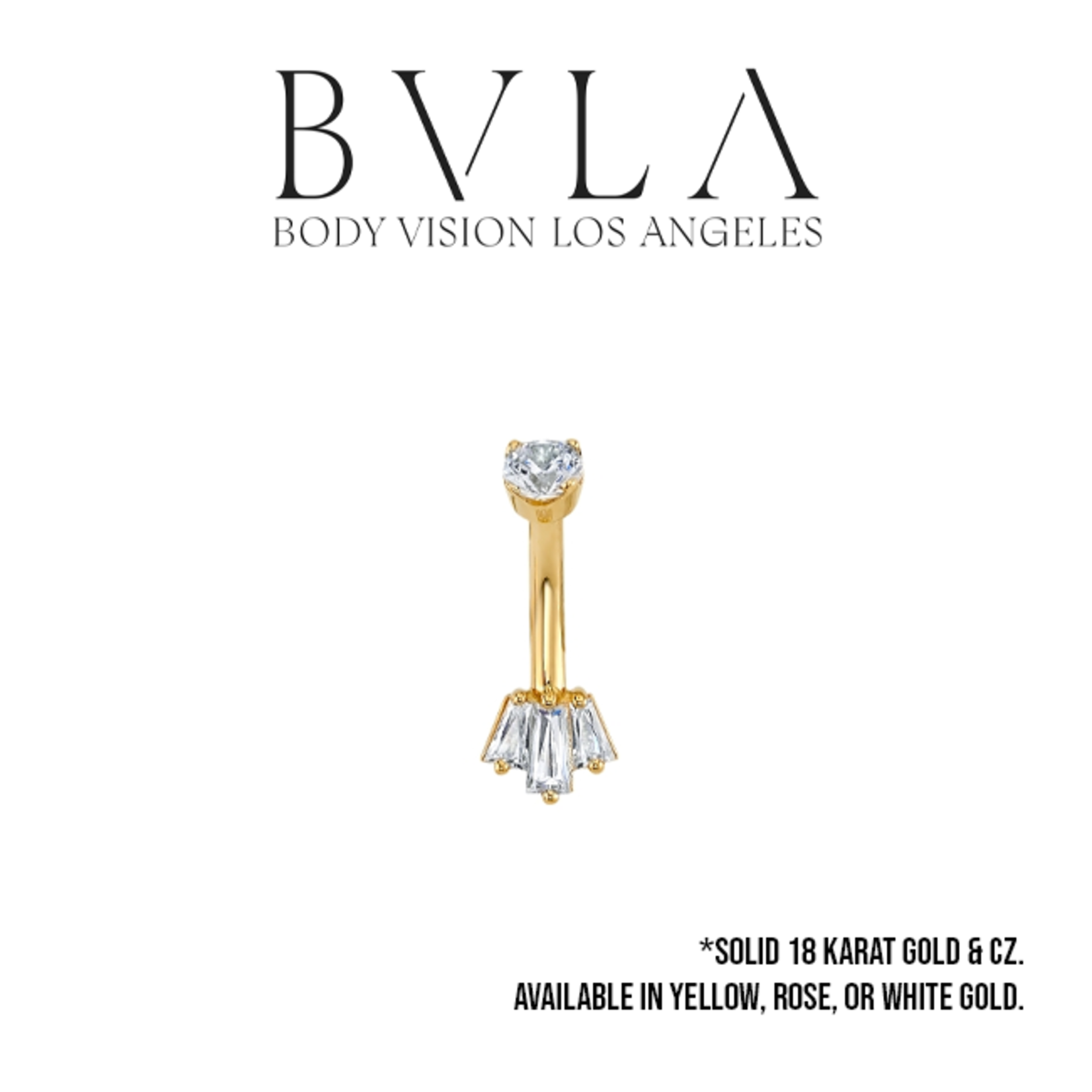 BVLA BVLA "Oceane 3" 14g 7/16 navel curve with 3.0 CZ top and 2x 3x2x1 CZ and 1x 4x2x1.5 CZ tapered baguettes