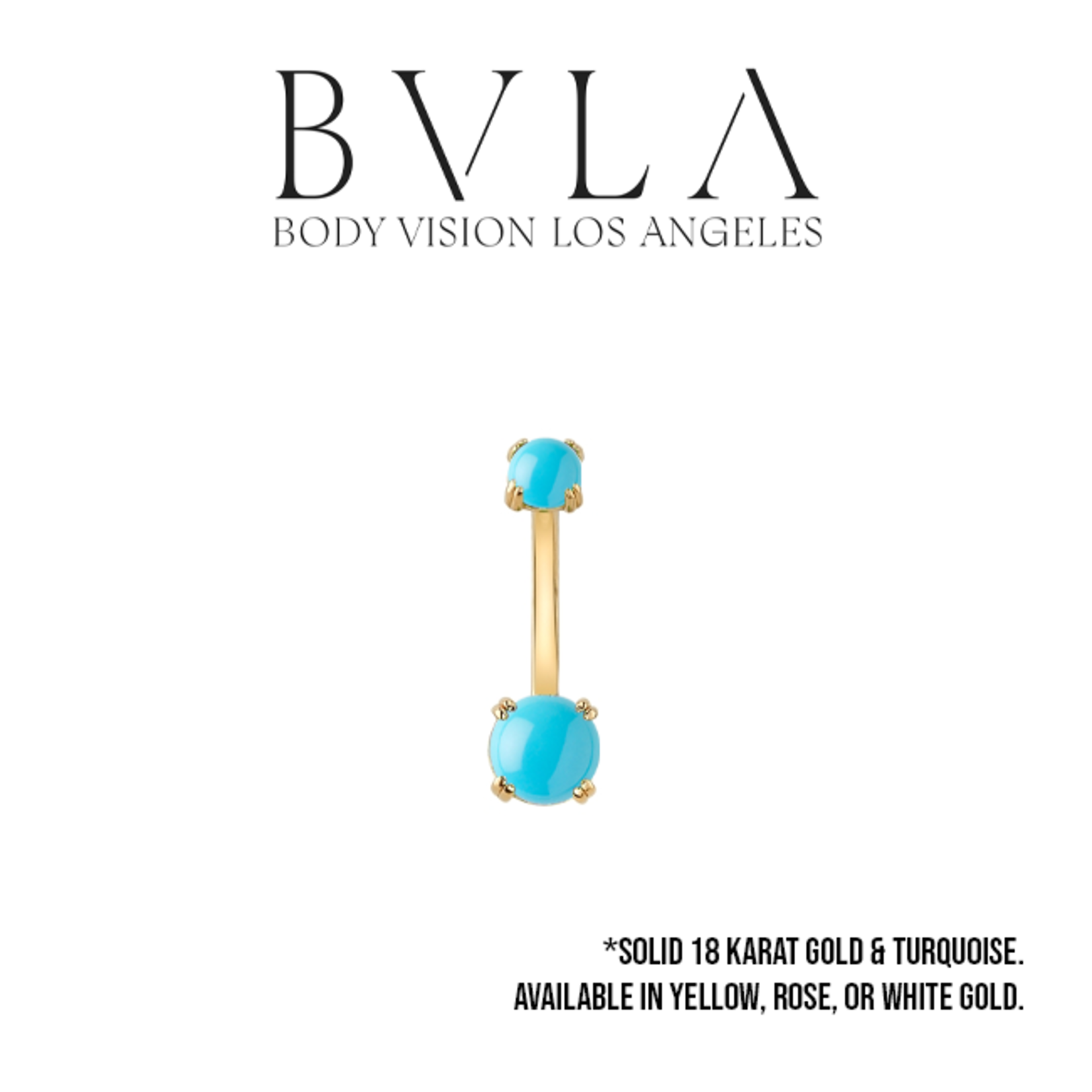 BVLA BVLA 14g "Prong Cabochon" navel curve with 4.0mm & 6.0mm turquoise cabochon