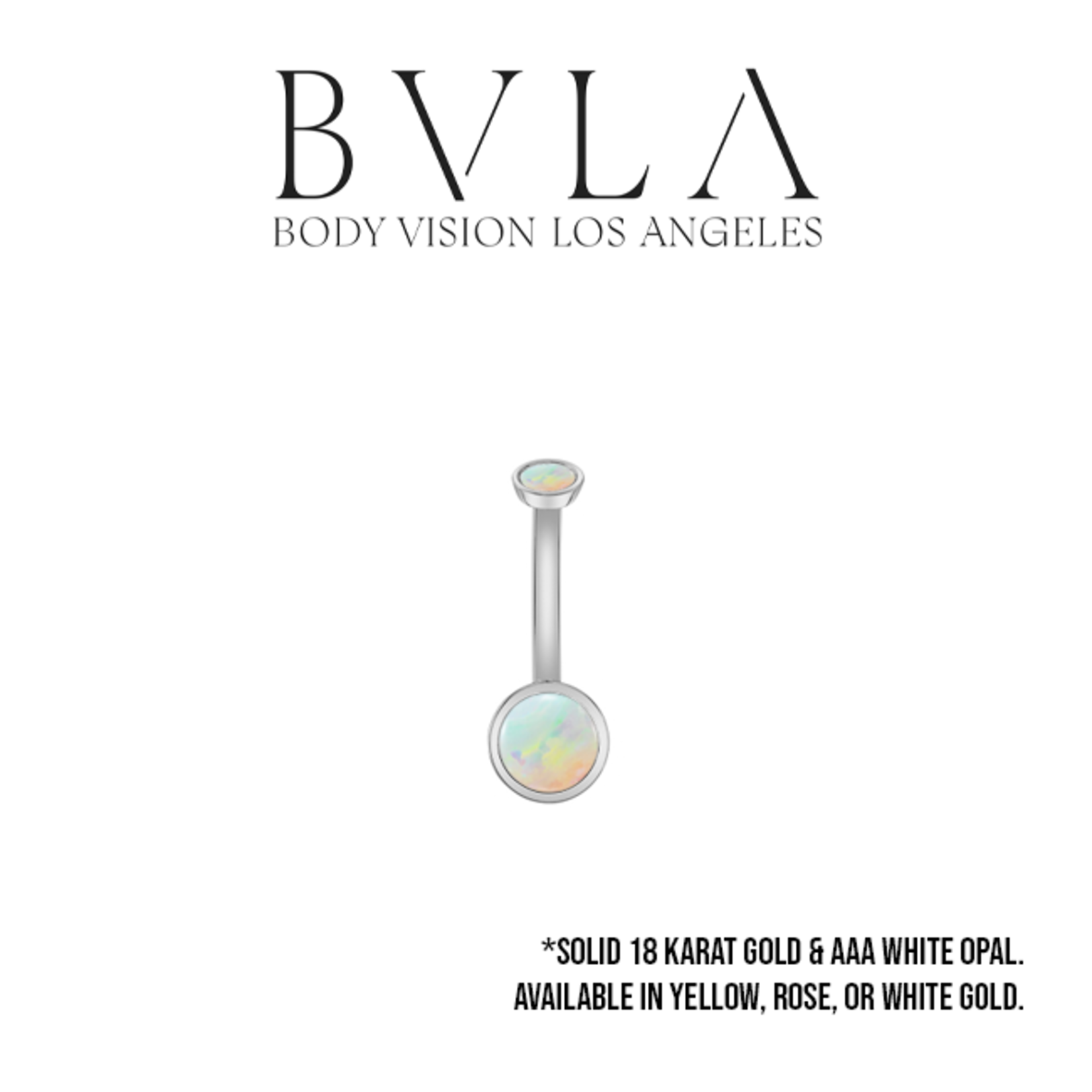 BVLA BVLA 14g "Classic Bezel" navel curve with 3.0mm and 5.0mm AA white opal