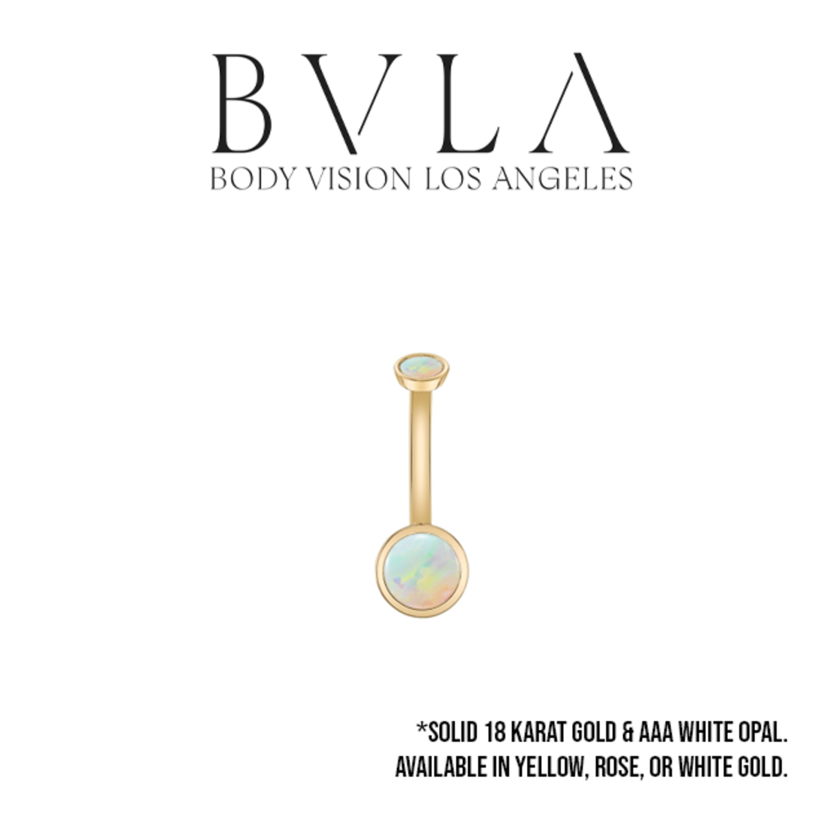 BVLA BVLA 14g "Classic Bezel" navel curve with 3.0mm and 5.0mm AA white opal