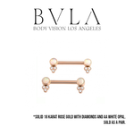 BVLA BVLA Rose Gold 12g "Bezel Accent Barbell" with AAA White Opal & VS1 Diamonds. Sold as a pair.