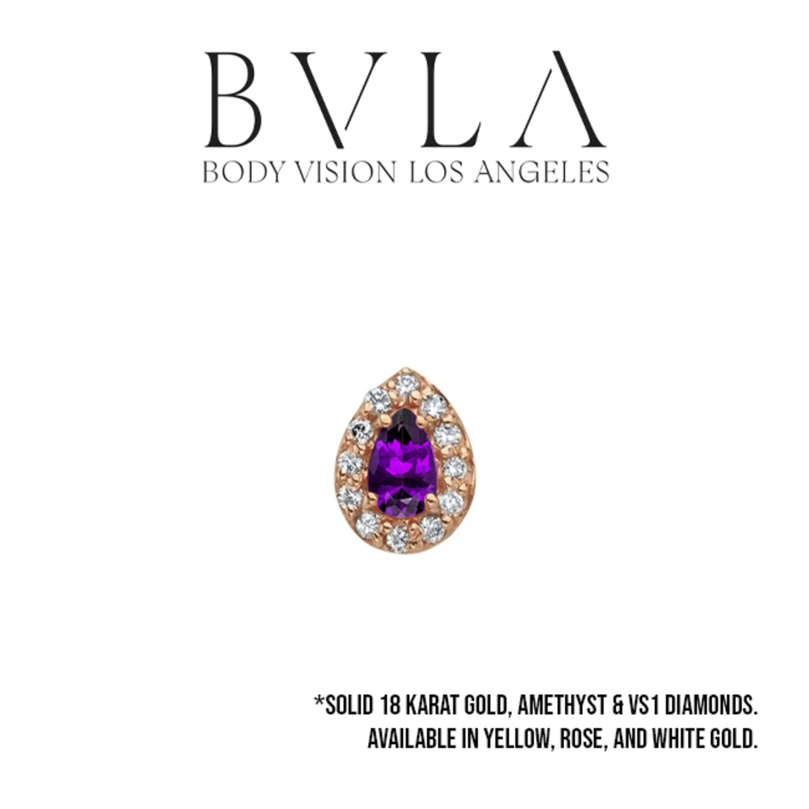 BVLA BVLA "Pear Altura" threaded end with 12x 1.0 VS1 diamond and 4x2.5 AA Amethyst pear