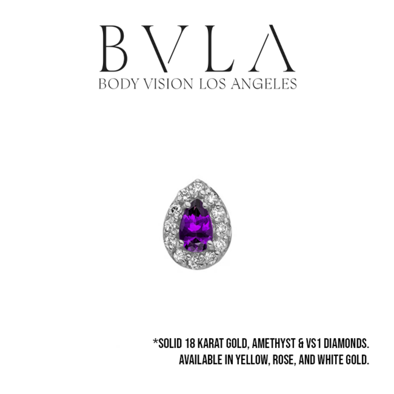 BVLA BVLA "Pear Altura" threaded end with 12x 1.0 VS1 diamond and 4x2.5 AA Amethyst pear