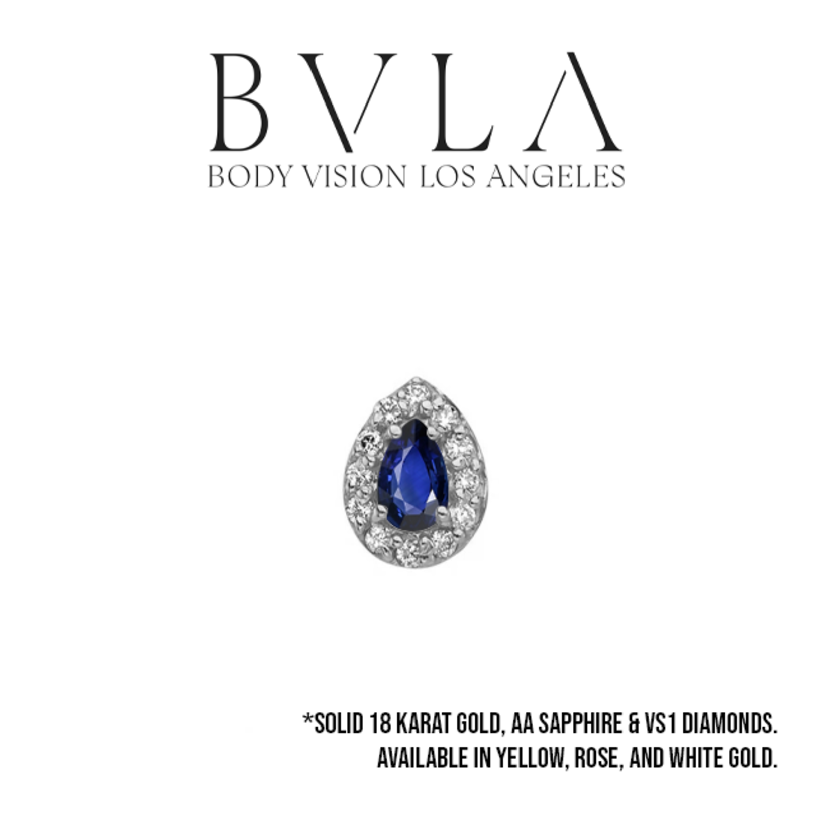 BVLA BVLA "Pear Altura" threaded end with 12x 1.0 VS1 diamond and 4x2.5 AA Sapphire pear