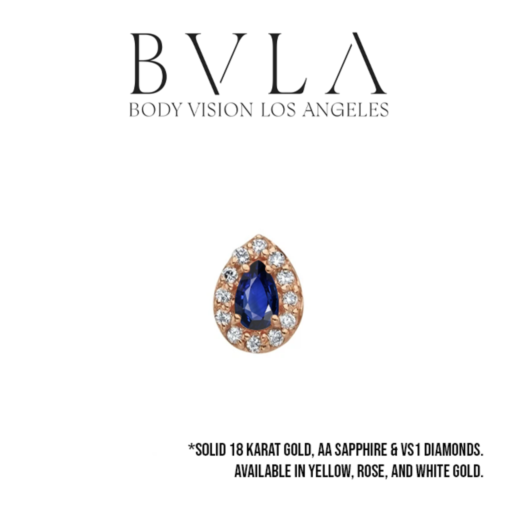 BVLA BVLA "Pear Altura" threaded end with 12x 1.0 VS1 diamond and 4x2.5 AA Sapphire pear