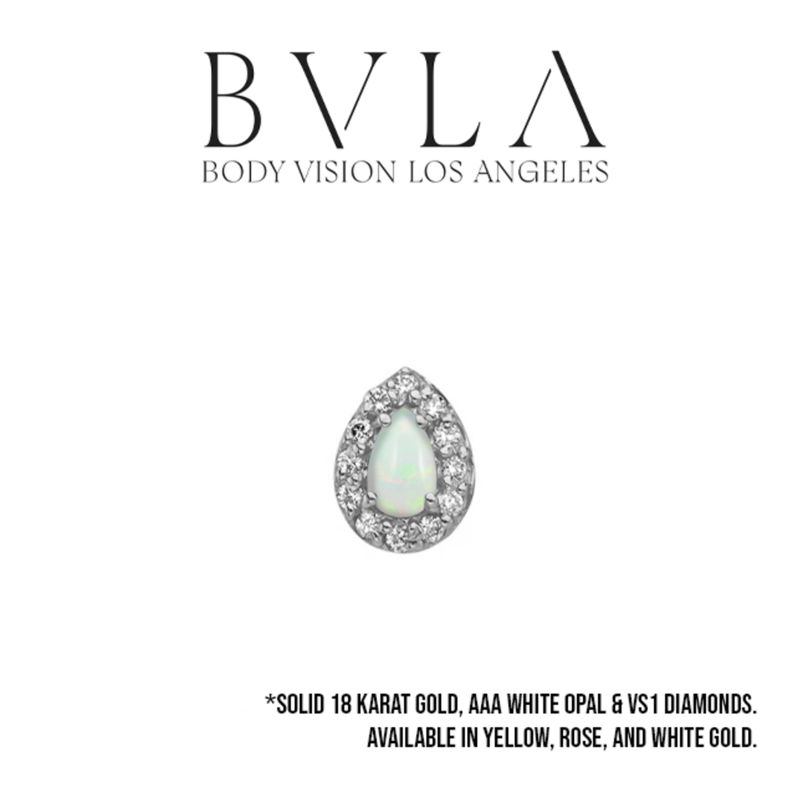 BVLA BVLA "Pear Altura" threaded end with 12x 1.0 VS1 diamond and 4x2.5 AAA white opal pear
