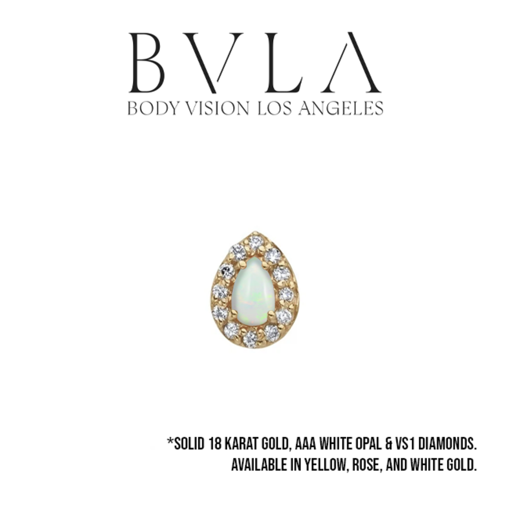 BVLA BVLA "Pear Altura" threaded end with 12x 1.0 VS1 diamond and 4x2.5 AAA white opal pear