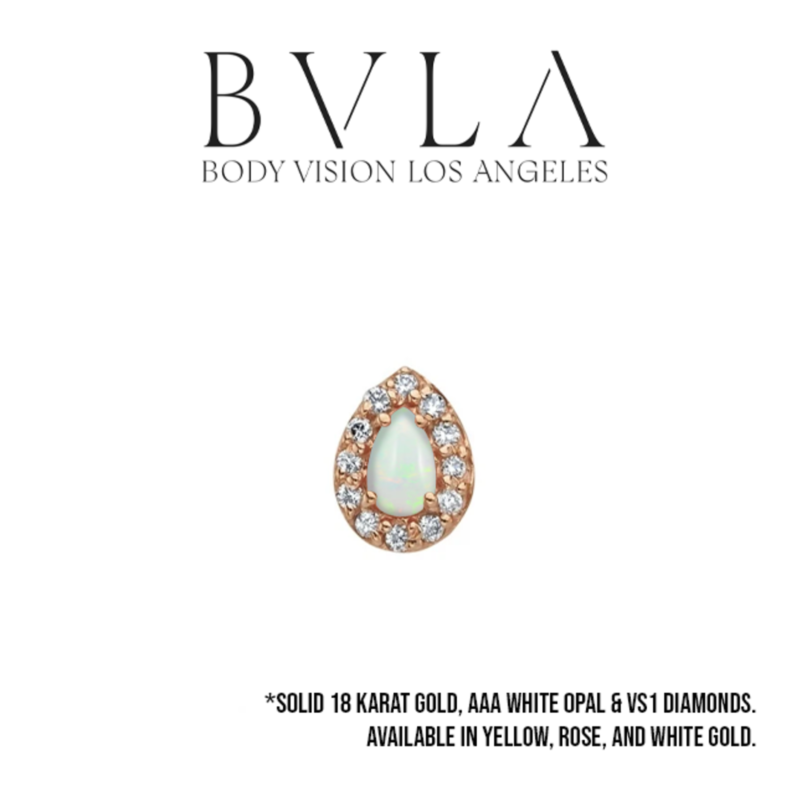 BVLA BVLA "Pear Altura" threaded end with 12x 1.0 VS1 diamond and 4x2.5 AAA white opal pear