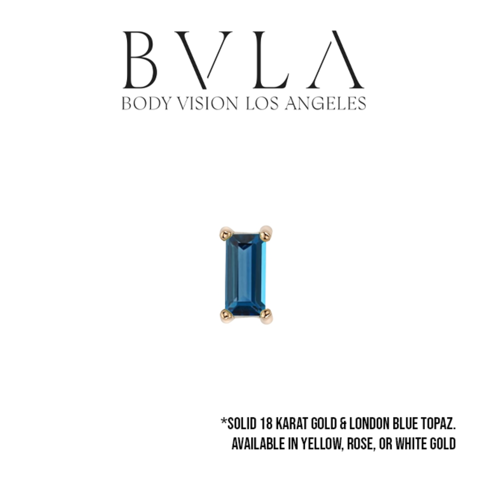 BVLA BVLA 4-Prong baguette press fit end with 3x2 AA London Blue Topaz