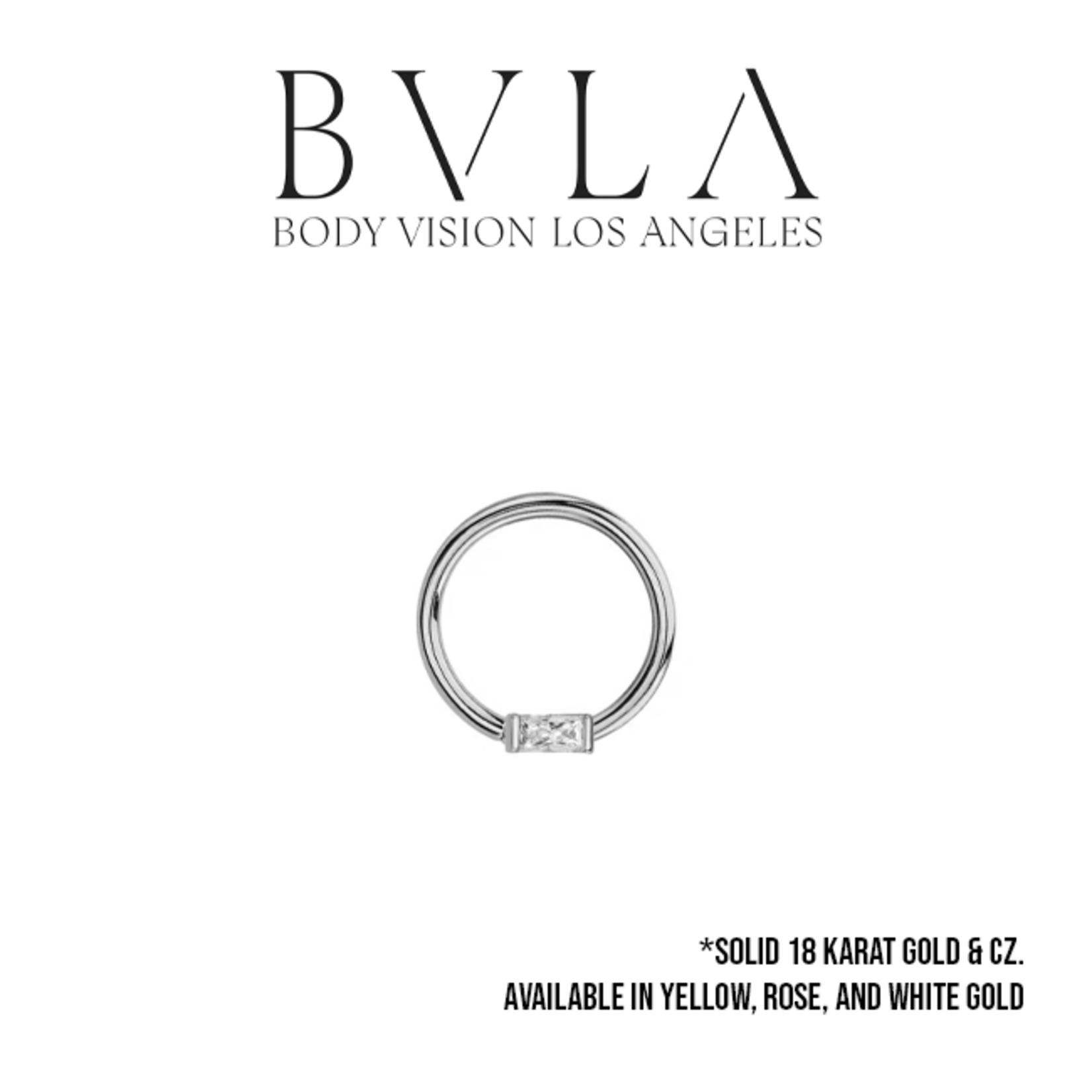 BVLA BVLA 16g fixed ring with CZ baguette. Nipple orientation